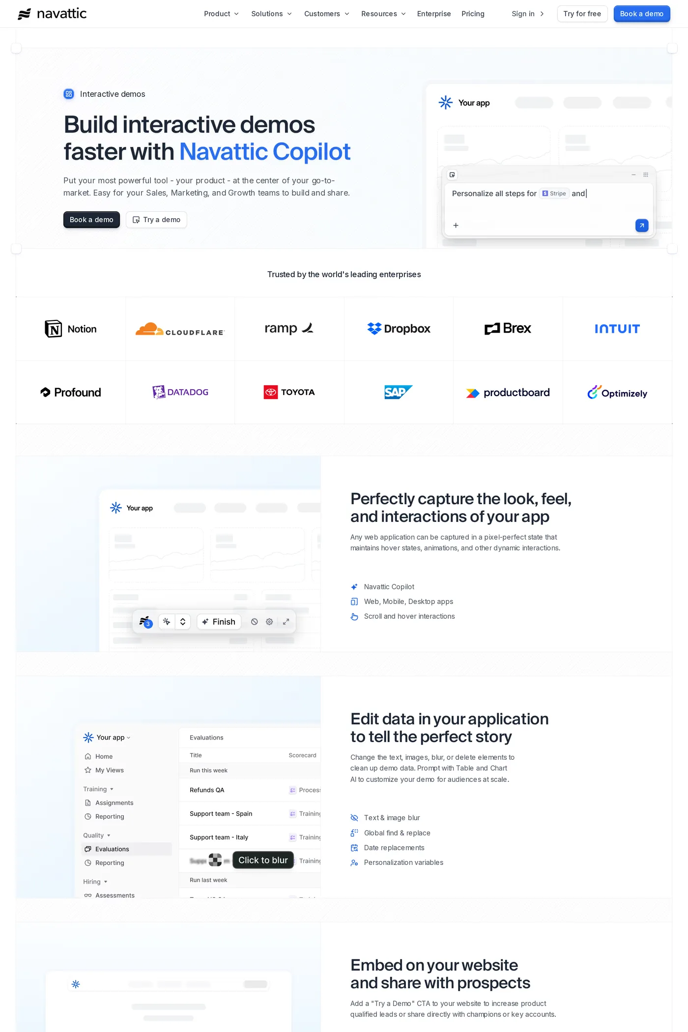Navattic — screenshot of the features page