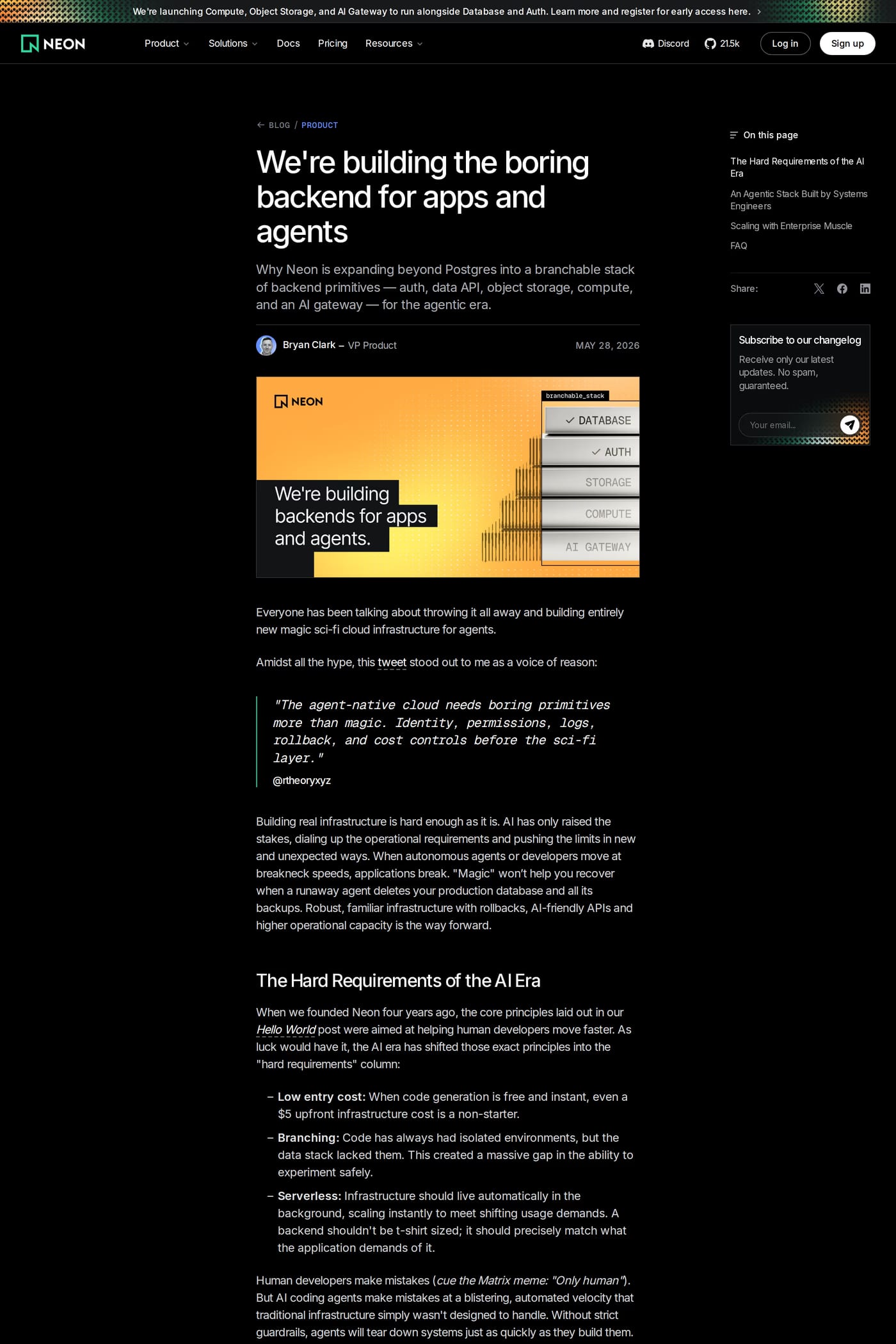 Neon blog page