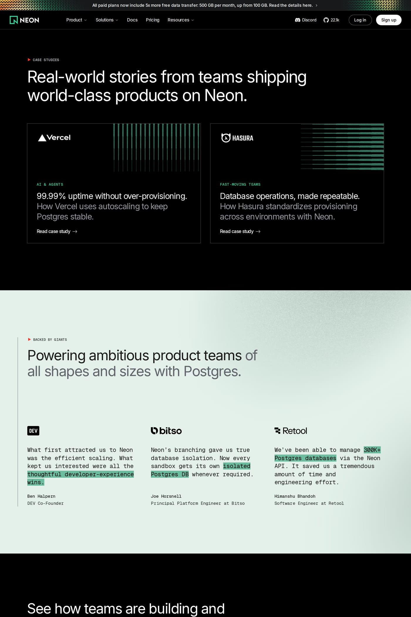 Neon case studies page