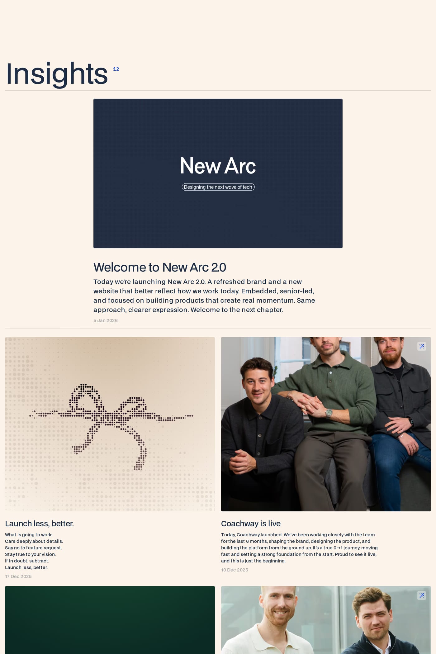 New Arc — screenshot of the blog page