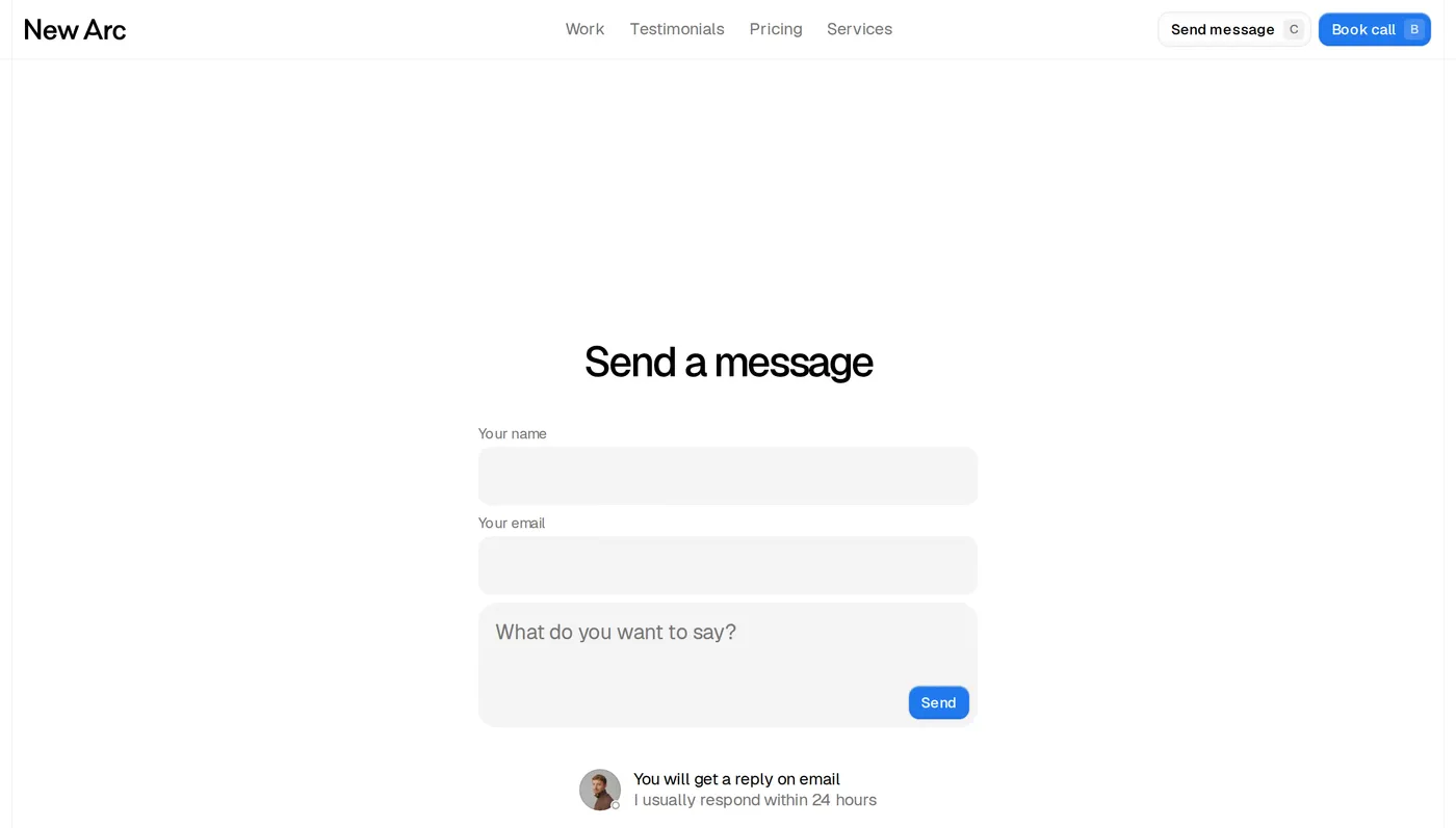 New Arc — screenshot of the contact page