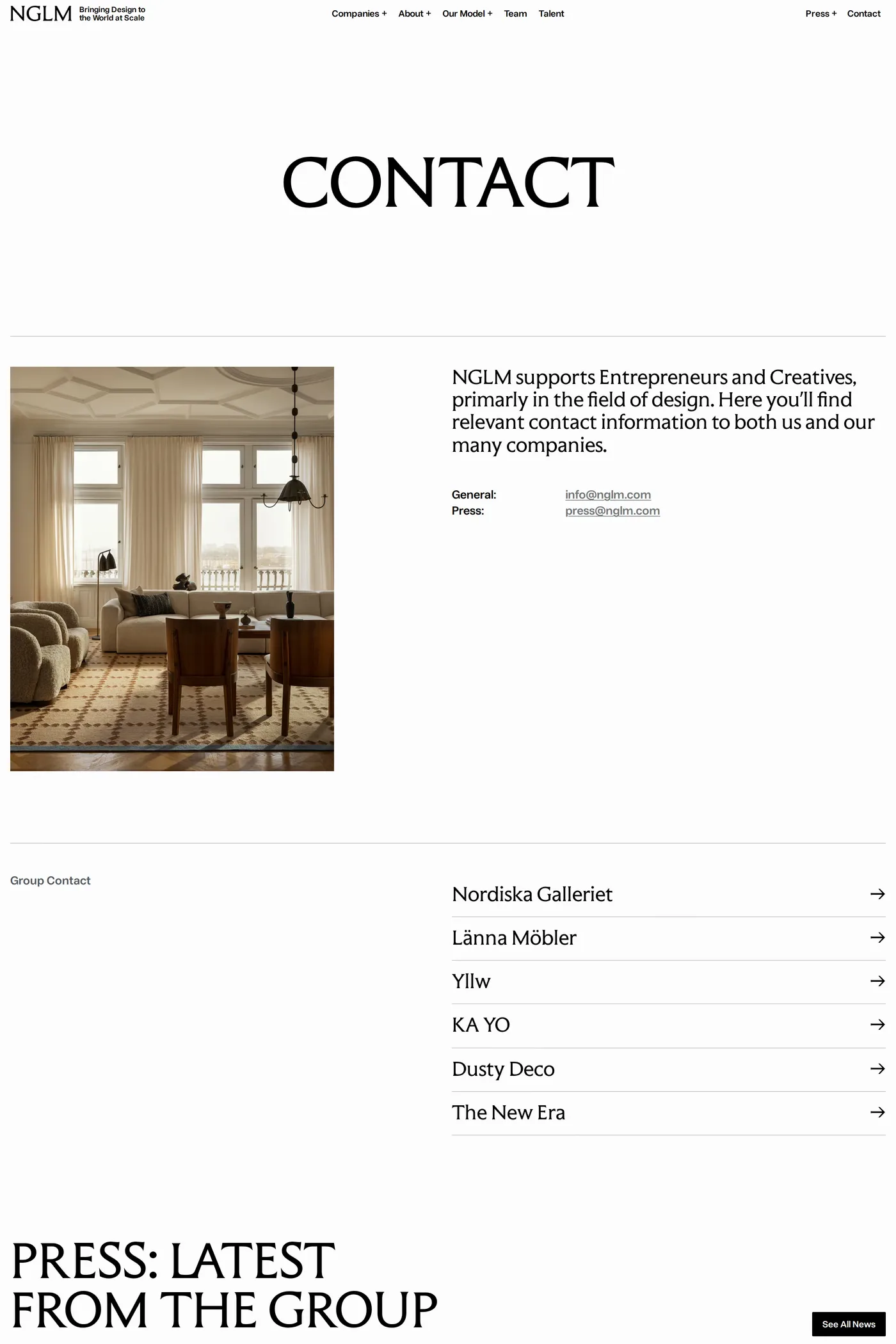 NGLM — screenshot of the contact page