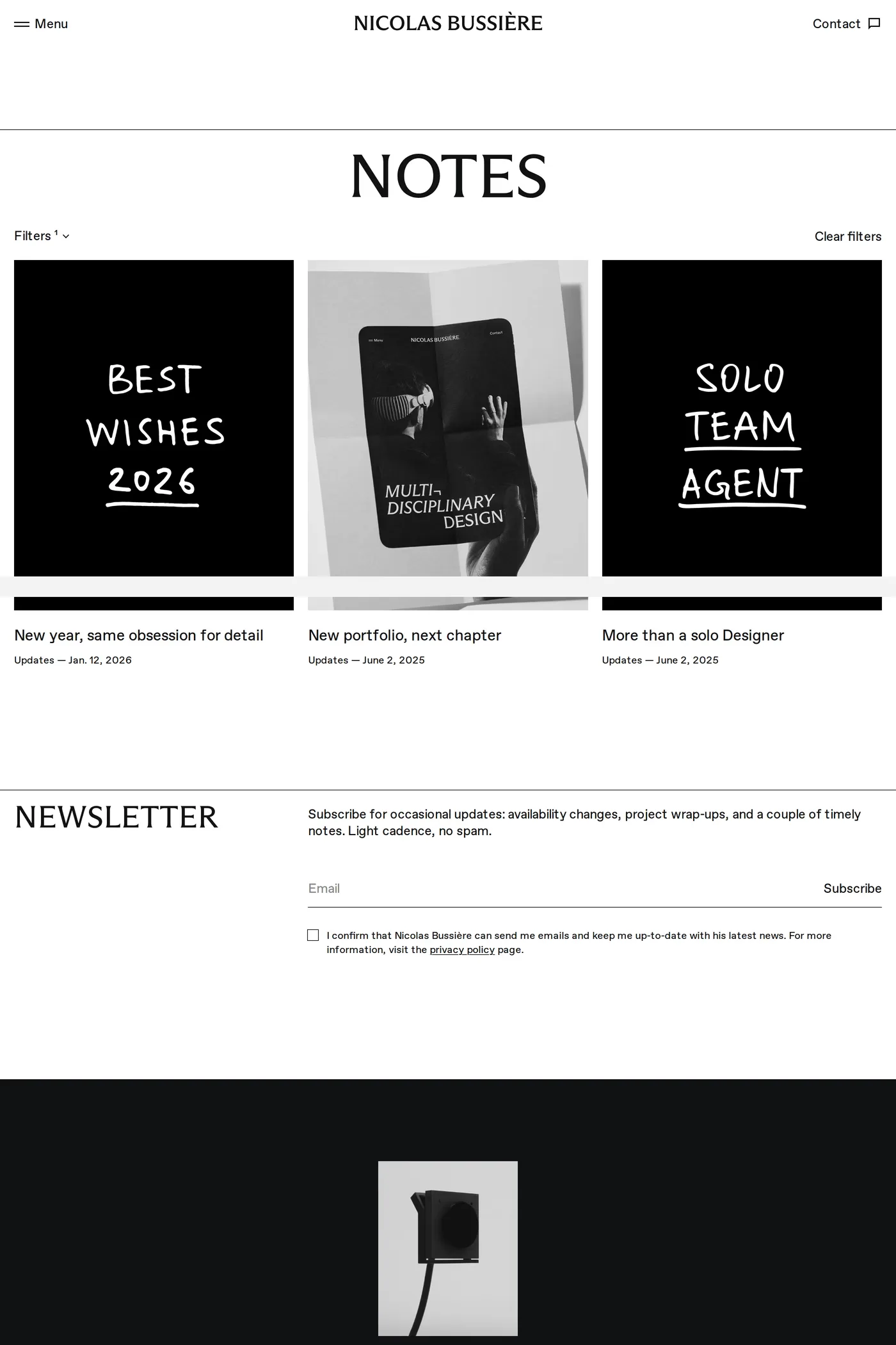 Nicolas Bussière — screenshot of the blog page