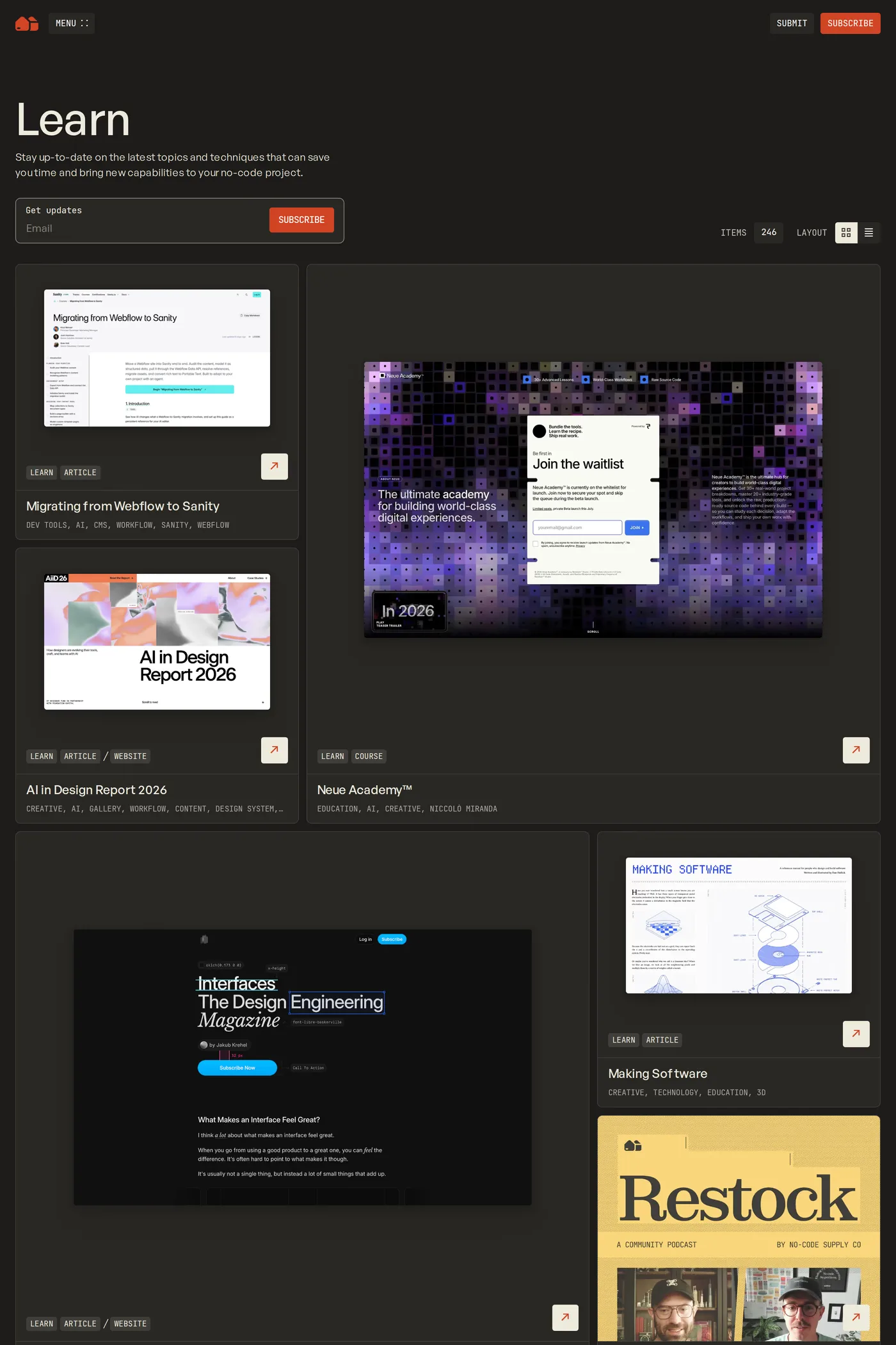 No-Code Supply Co — screenshot of the blog page