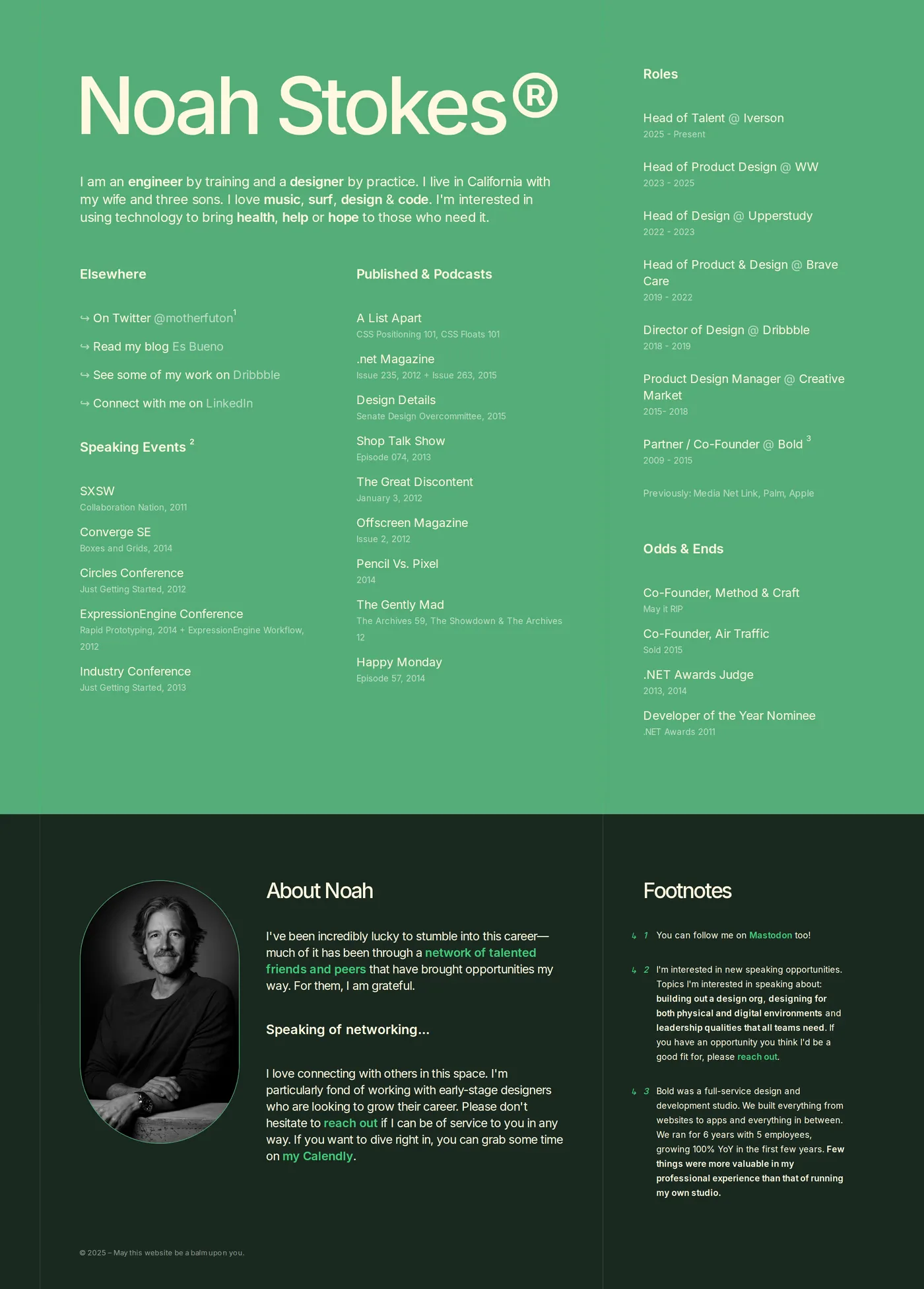 Noah Stokes — screenshot of the about page