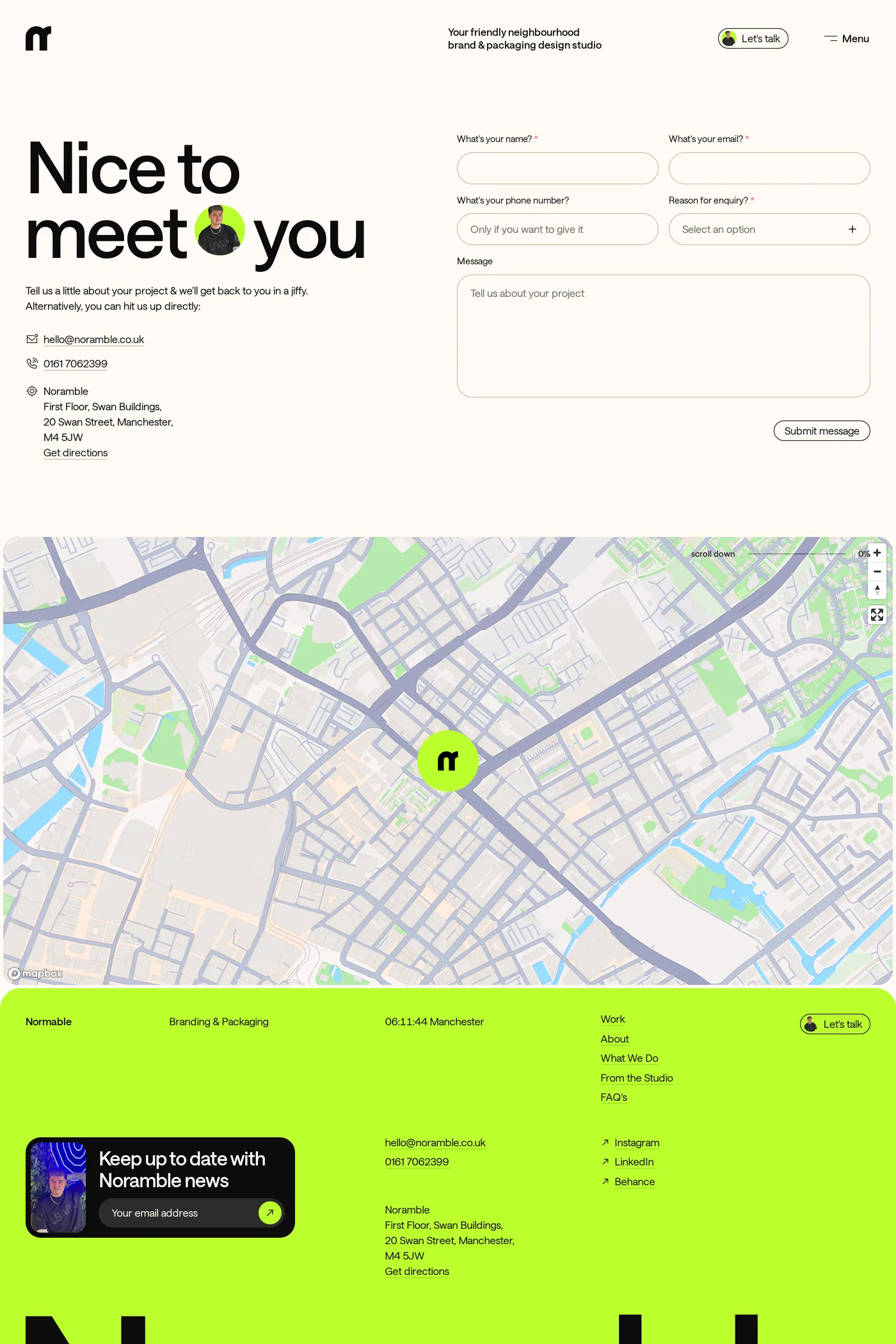 Noramble — screenshot of the contact page