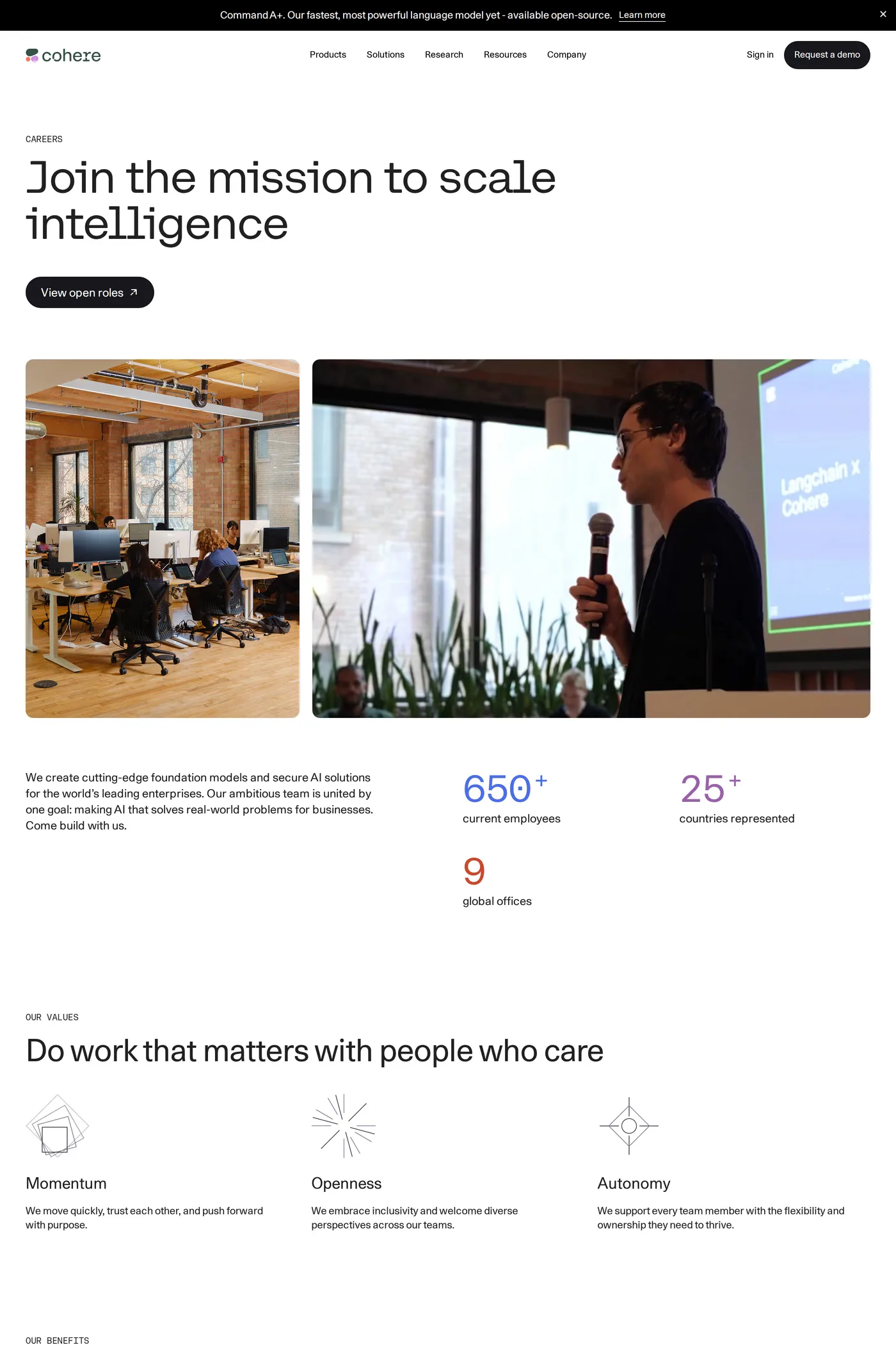 North — screenshot of the careers page