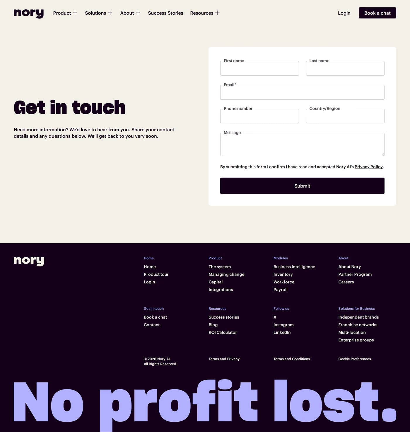 Nory contact page