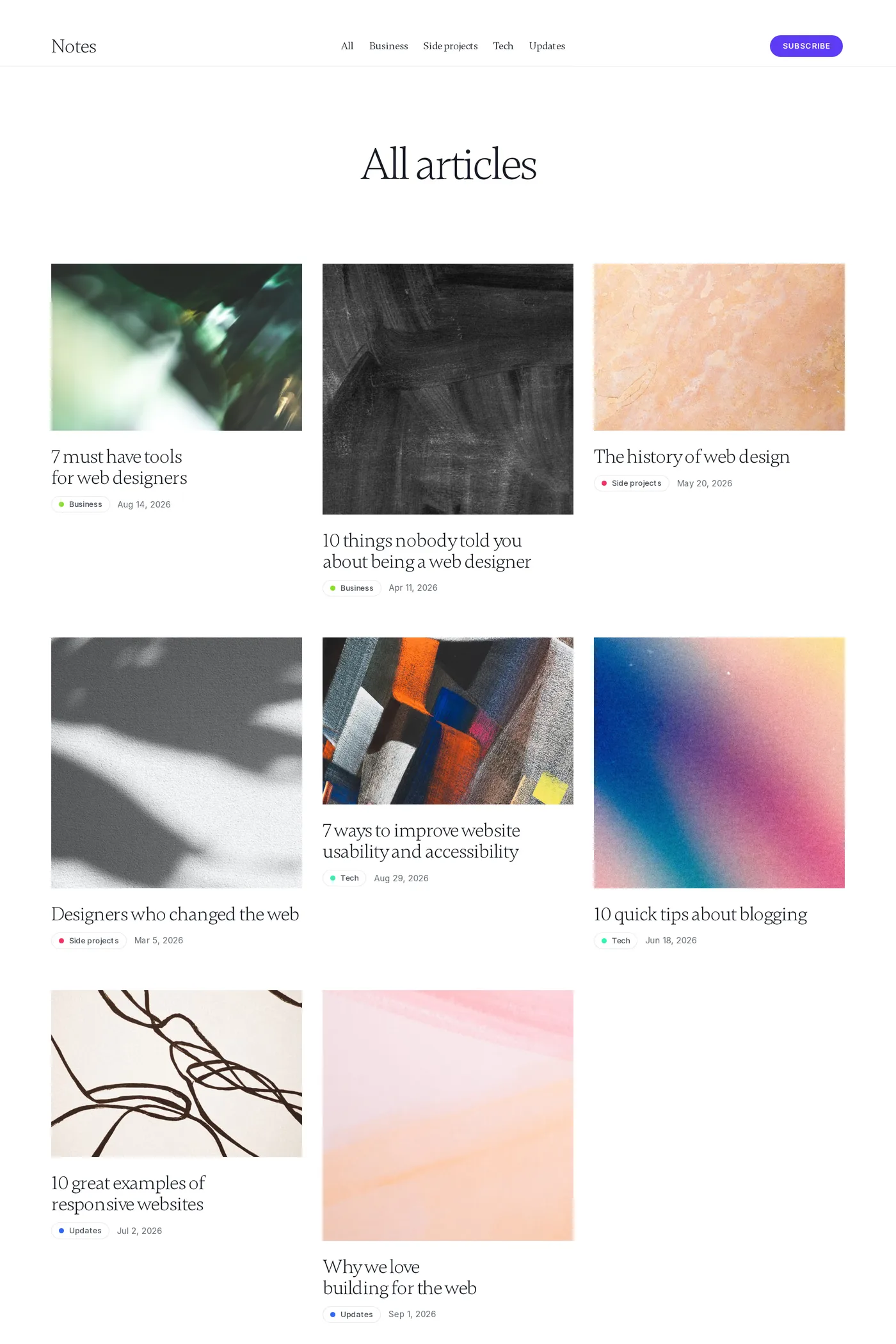 Notes Journal — screenshot of the blog page
