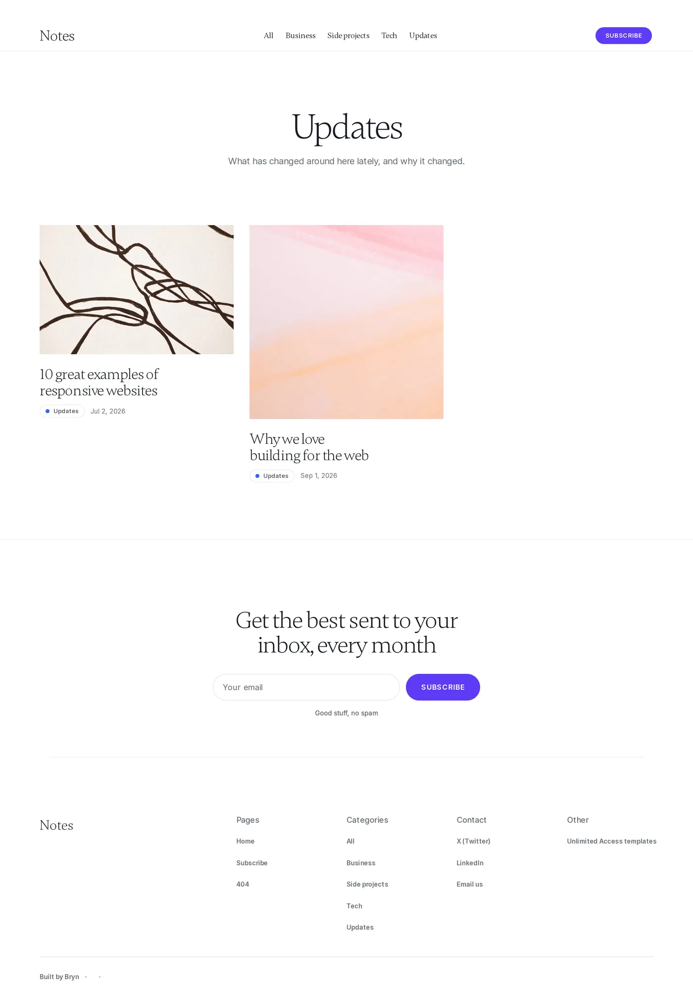 Notes Journal — screenshot of the changelog page