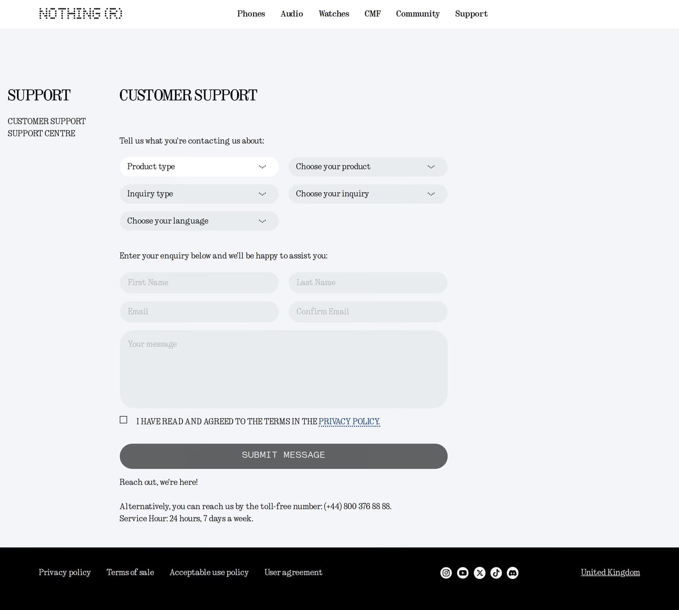 Nothing contact page