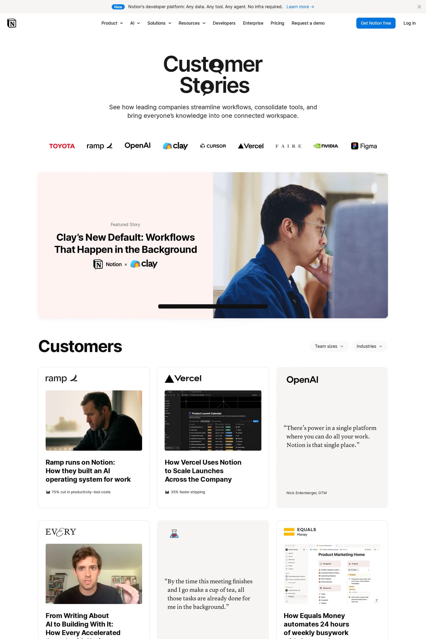 Notion — screenshot of the case studies page