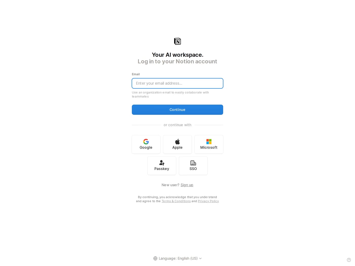 Notion — screenshot of the login page