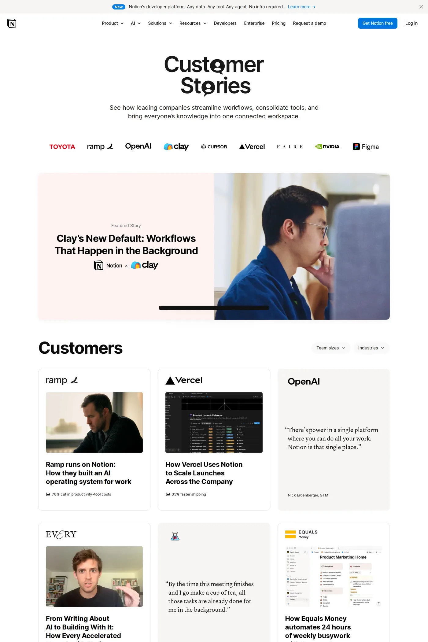 Notion — screenshot of the case studies page
