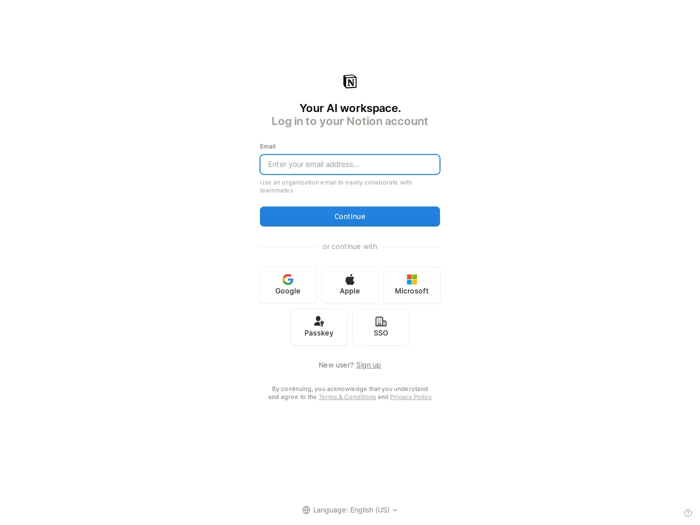 Notion — screenshot of the login page