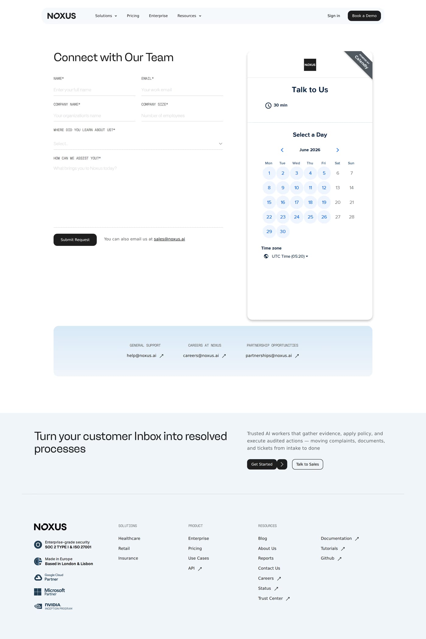 Noxus contact page