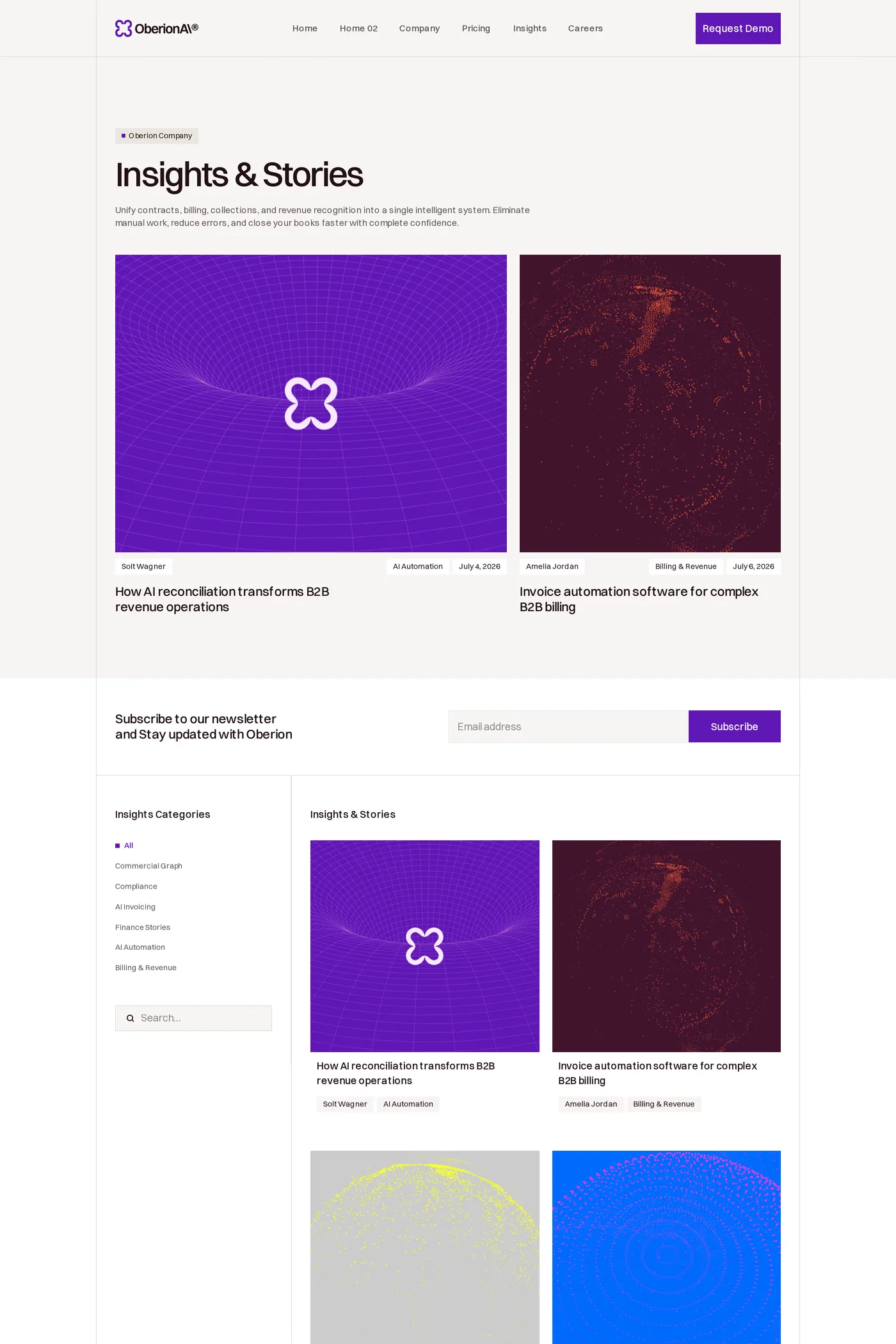 Oberion — screenshot of the blog page