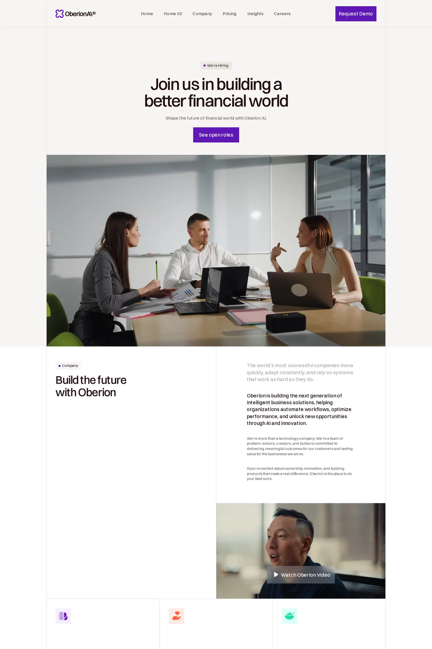 Oberion — screenshot of the careers page