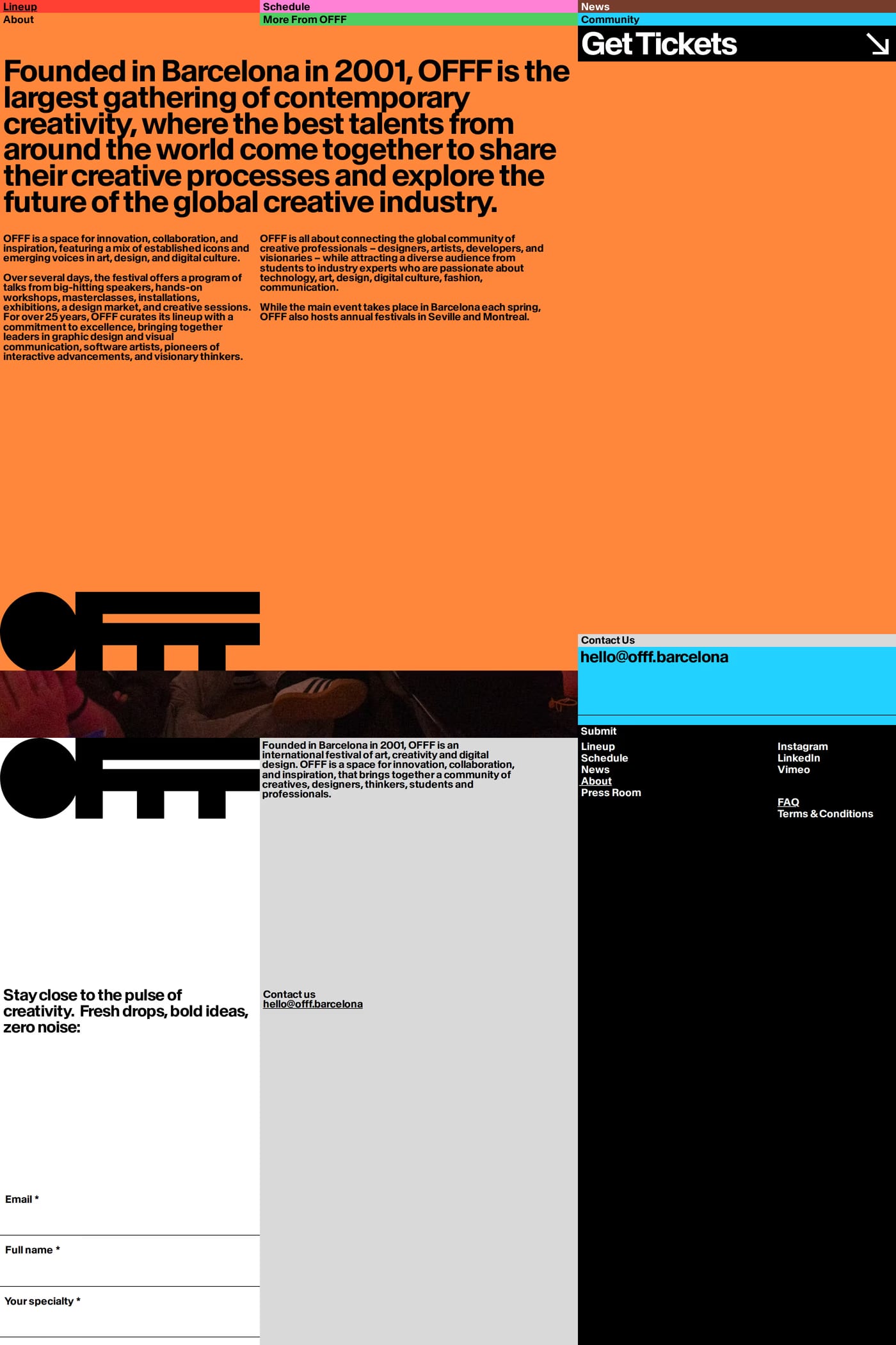 OFFF 2025 — screenshot of the about page