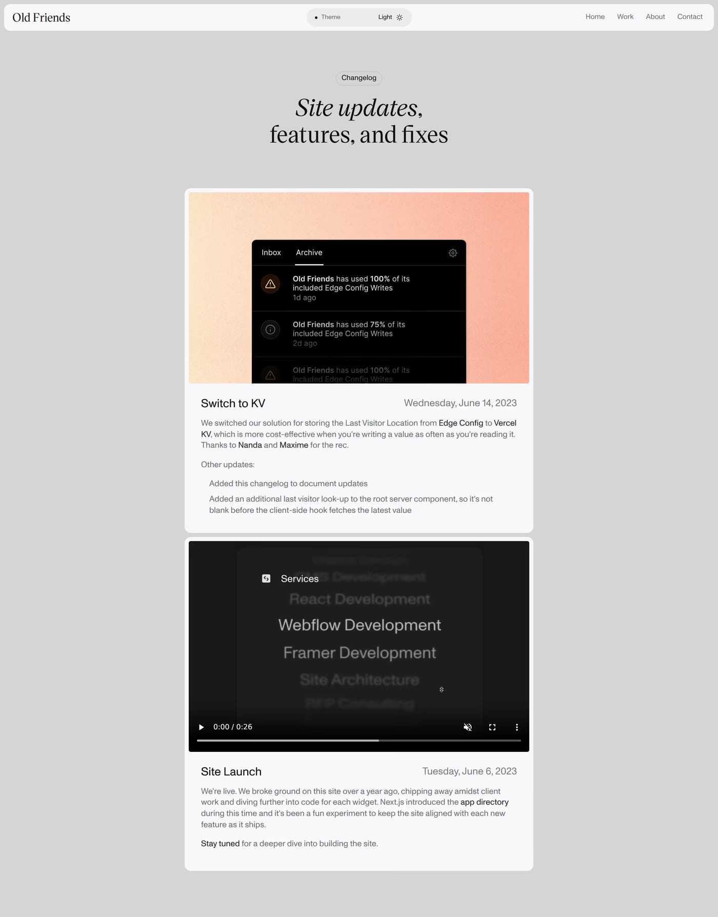 Old Friends changelog page