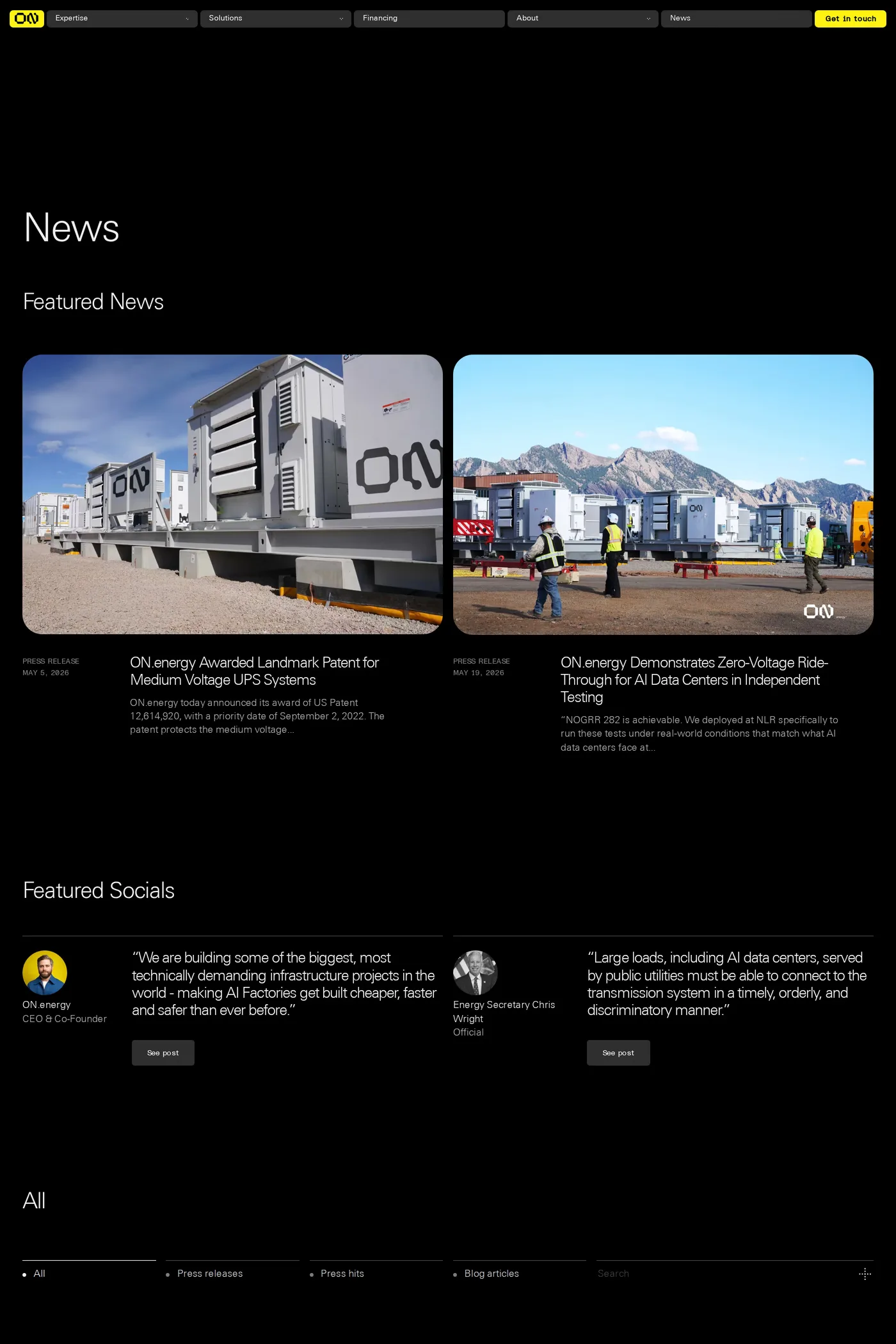 ON.energy — screenshot of the blog page
