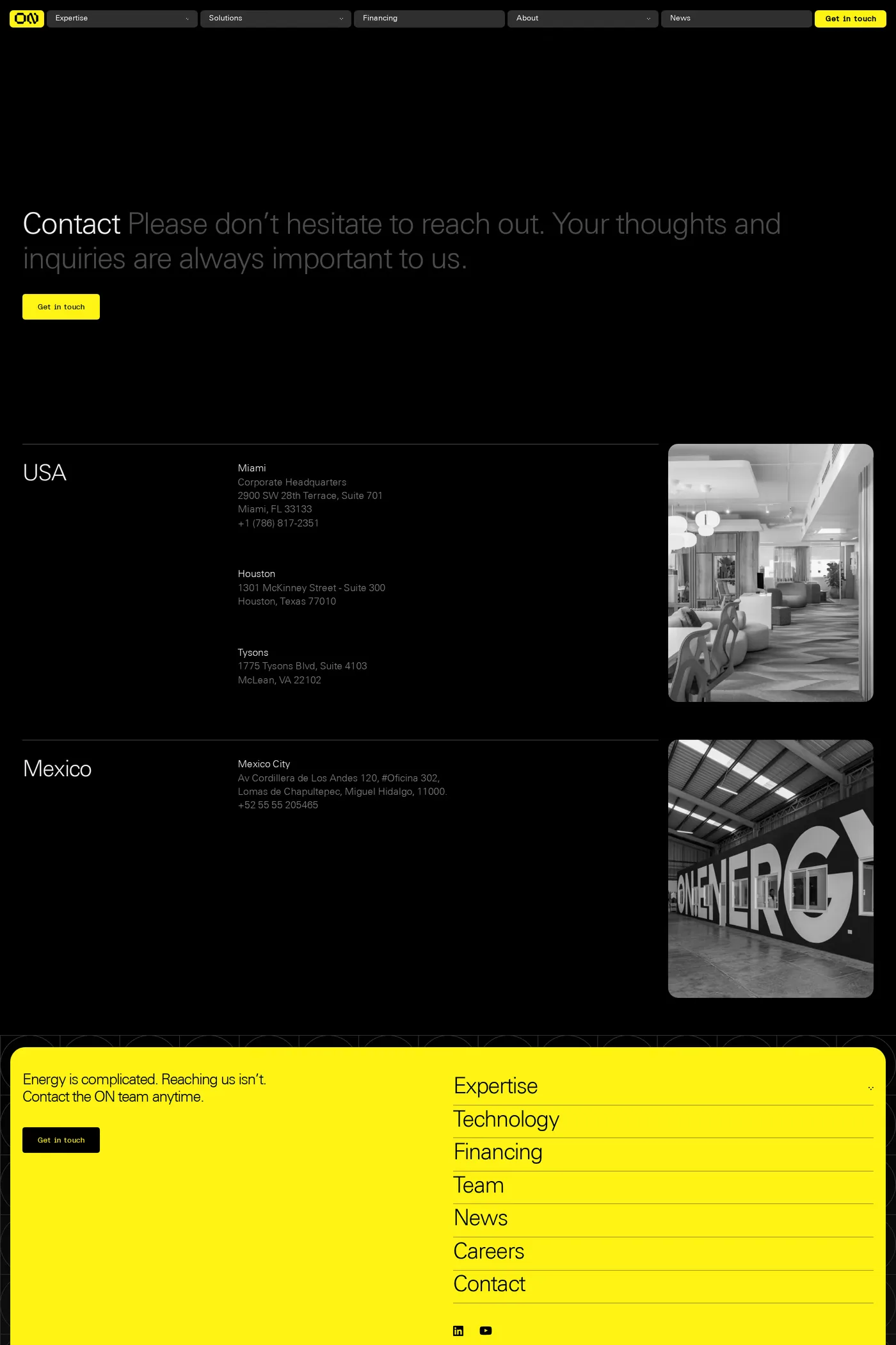 ON.energy — screenshot of the contact page