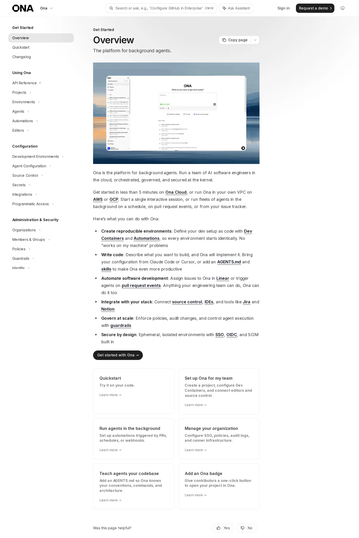 Ona — screenshot of the docs page