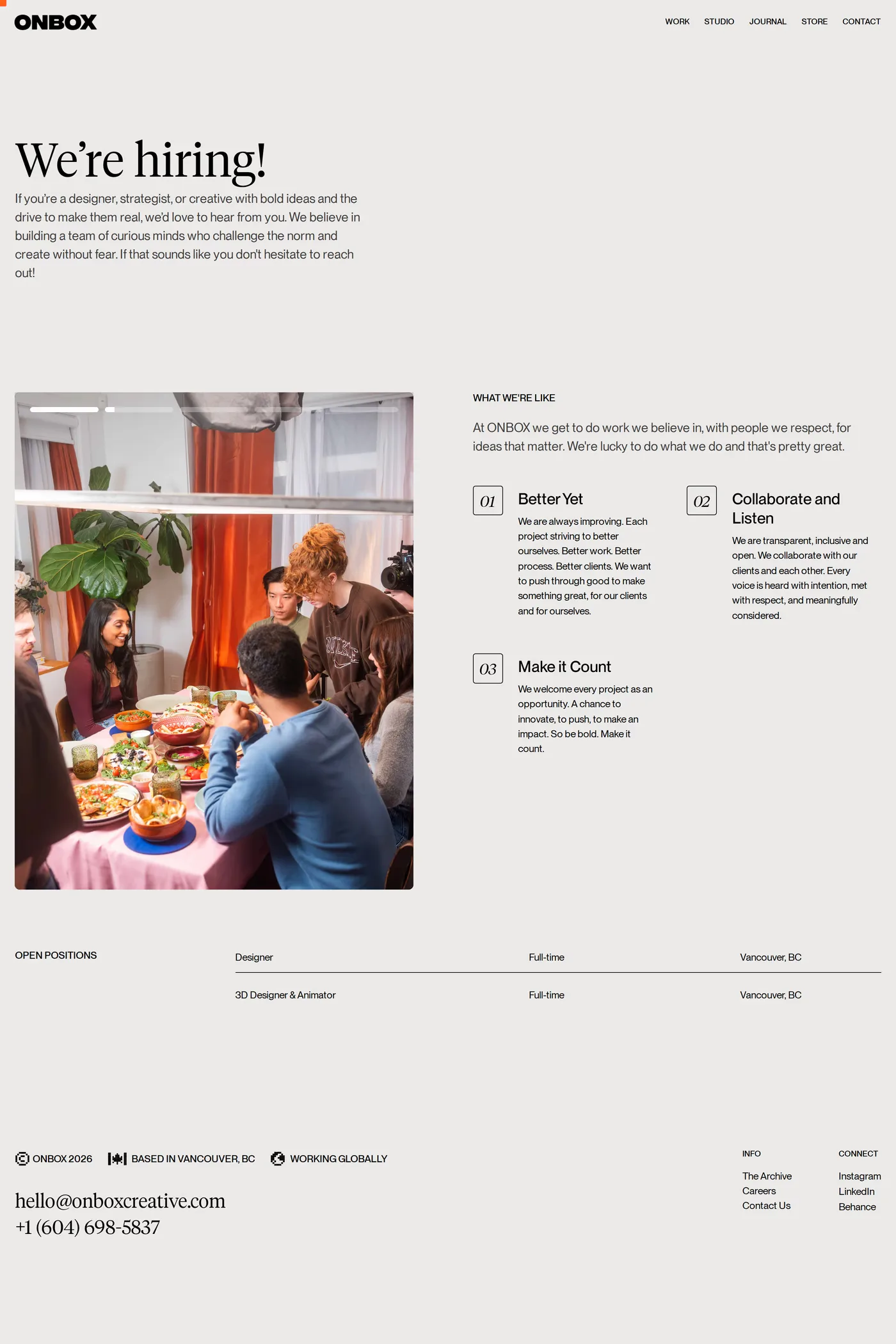 ONBOX — screenshot of the careers page