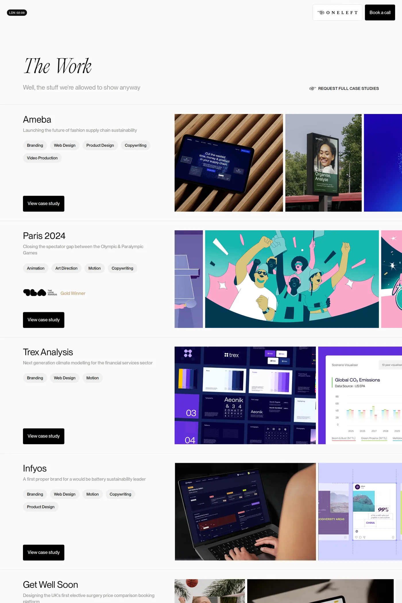 OneLeft — screenshot of the work page