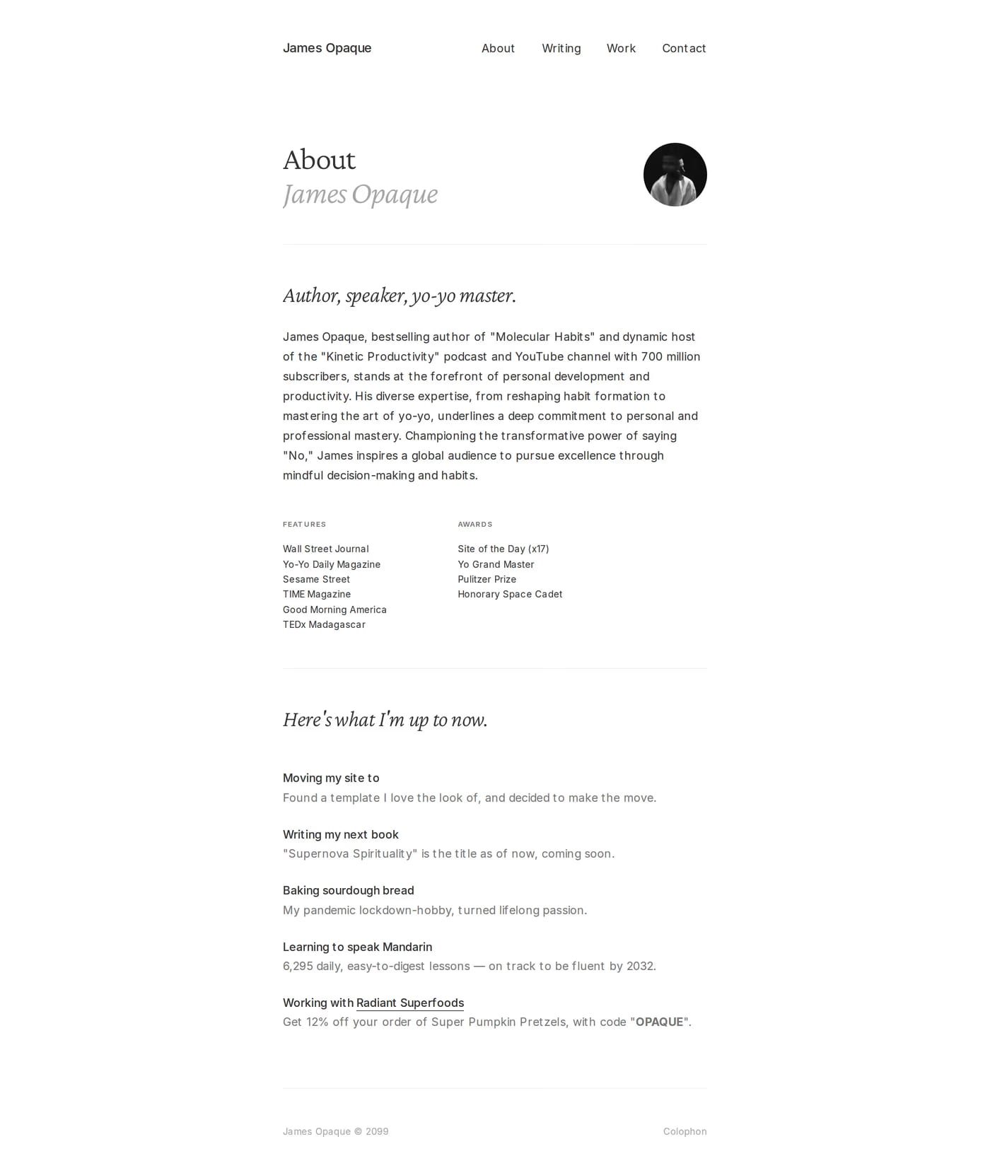 Opaque — screenshot of the about page