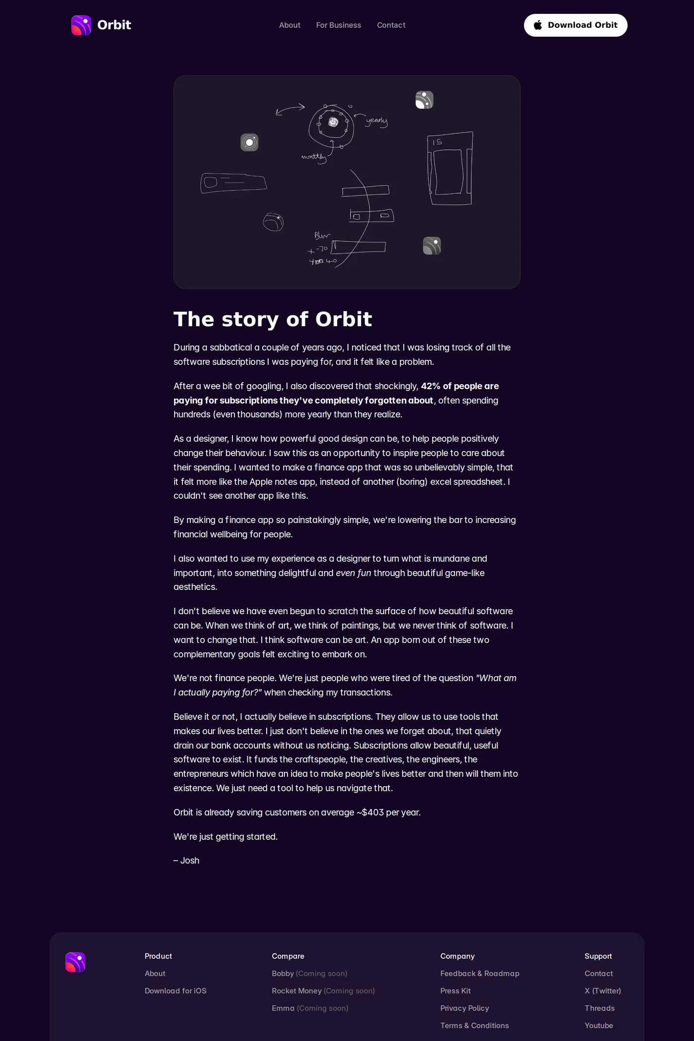 Orbit — screenshot of the about page