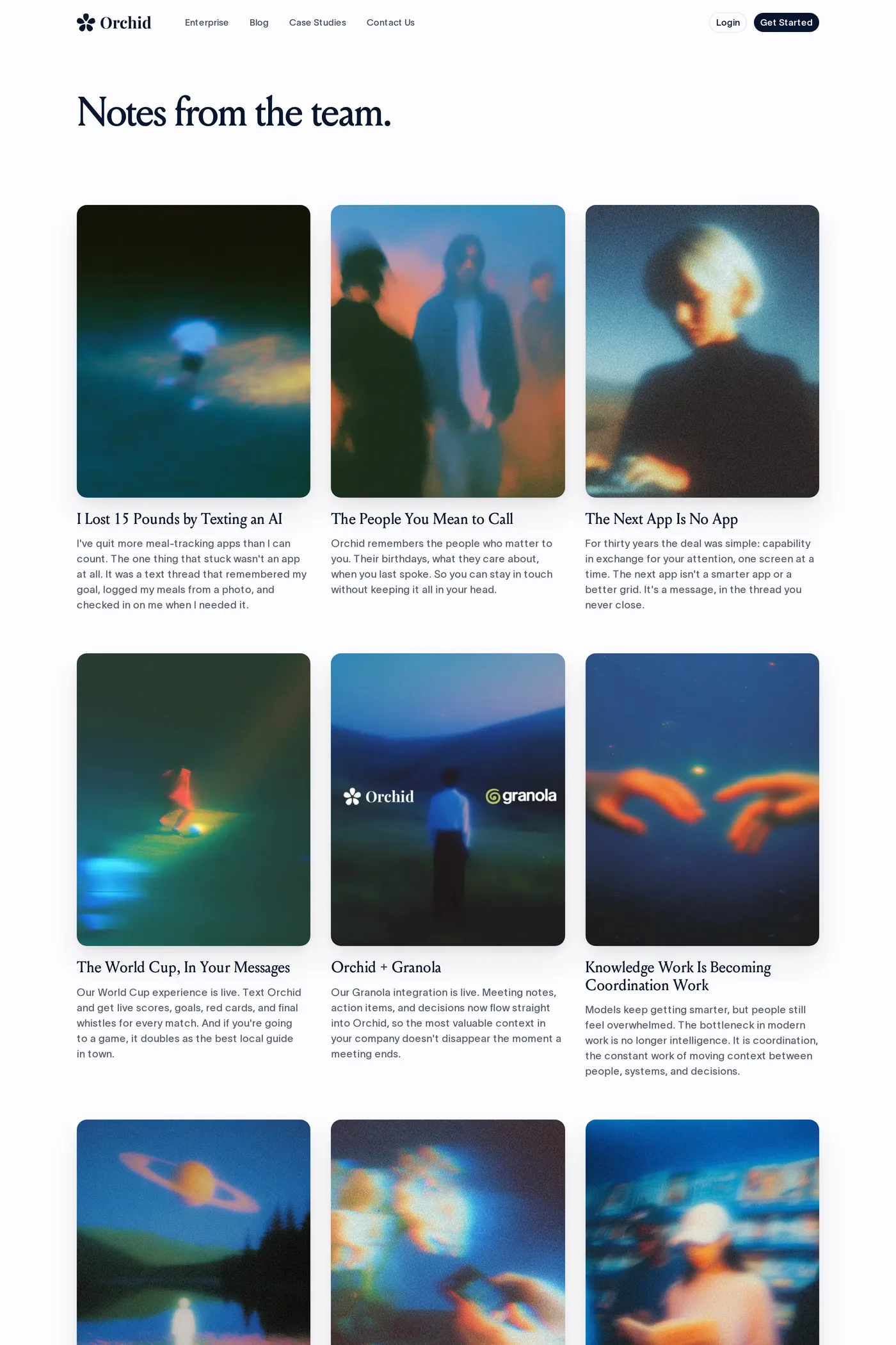 Orchid — screenshot of the blog page
