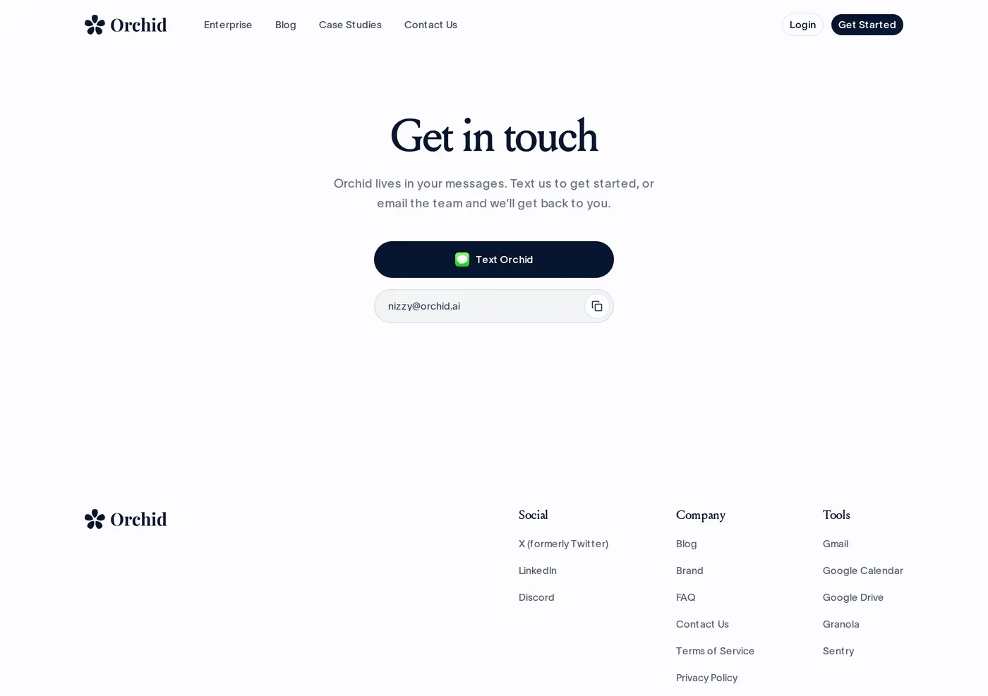 Orchid — screenshot of the contact page