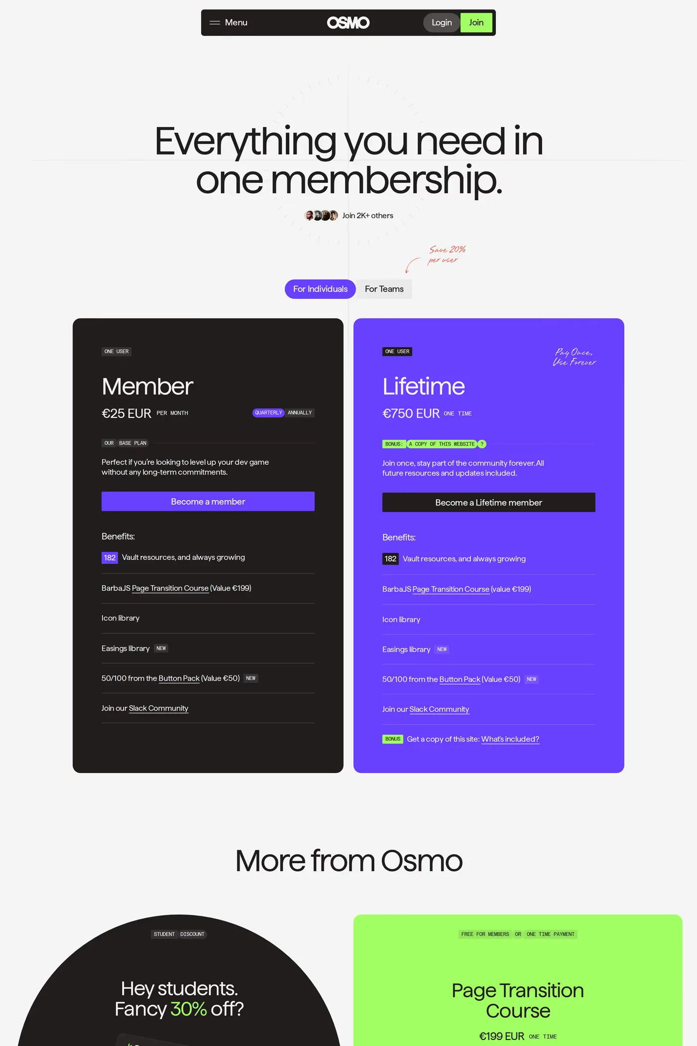 Osmo — screenshot of the pricing page
