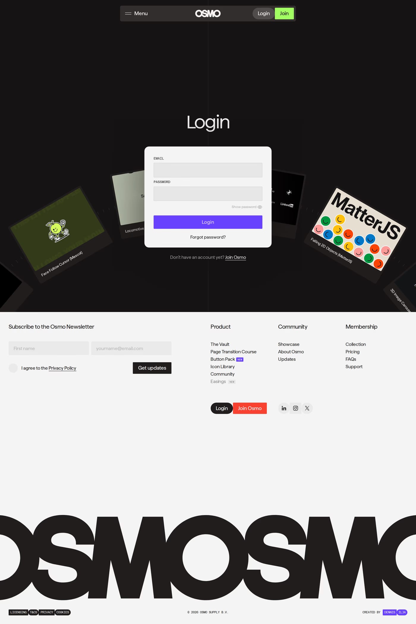 Osmo — screenshot of the login page