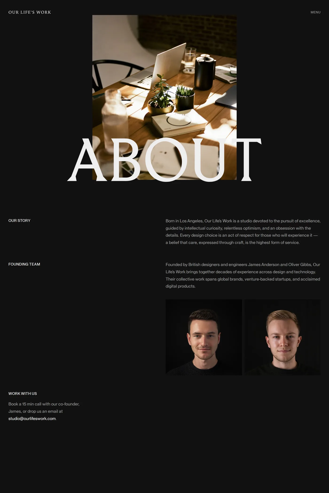 Our Life's Work ® — screenshot of the about page
