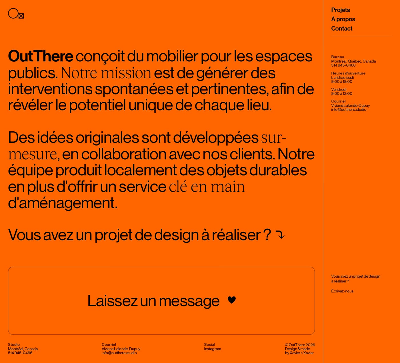 OutThere — screenshot of the contact page