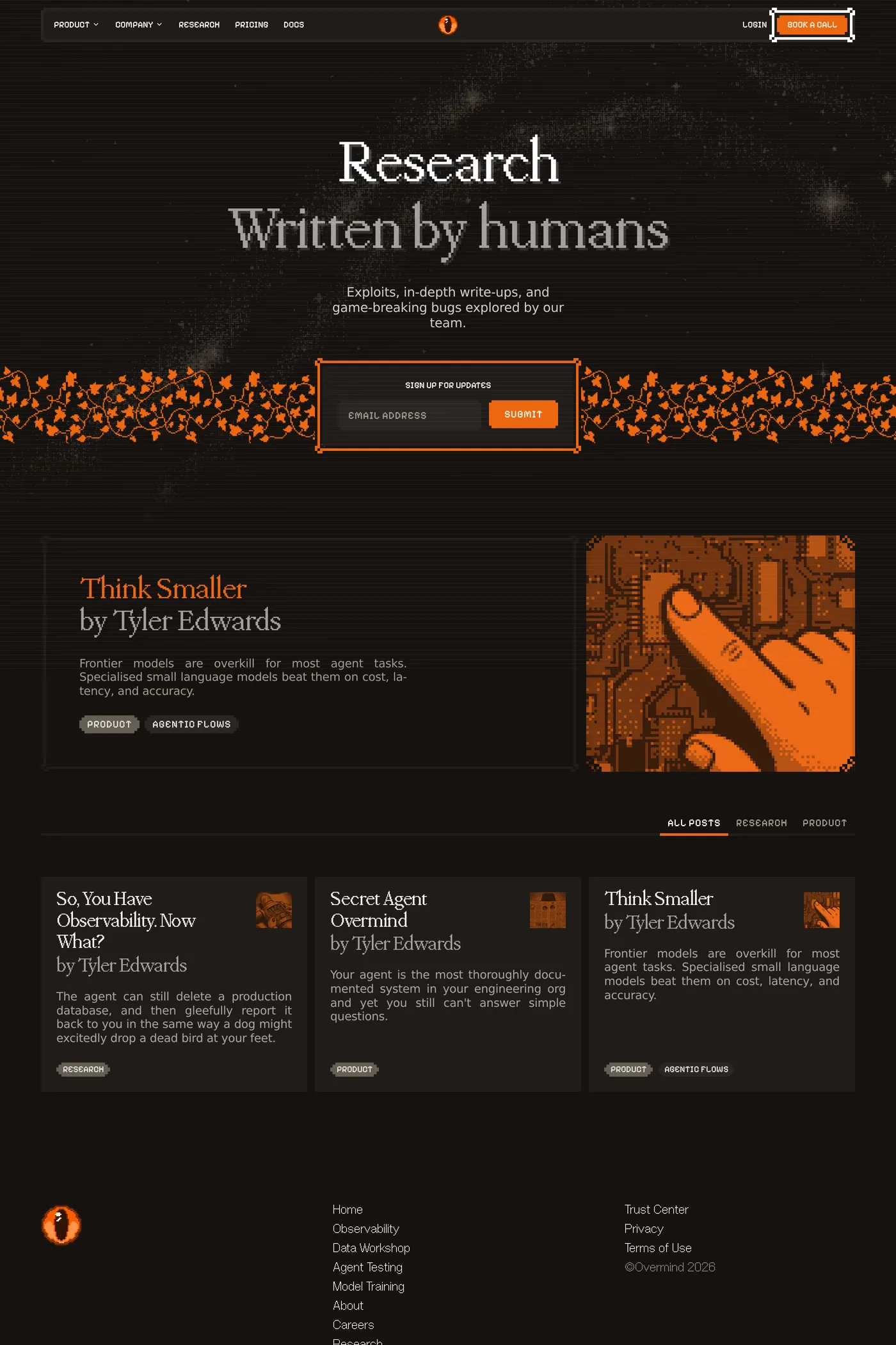 Overmind — screenshot of the blog page