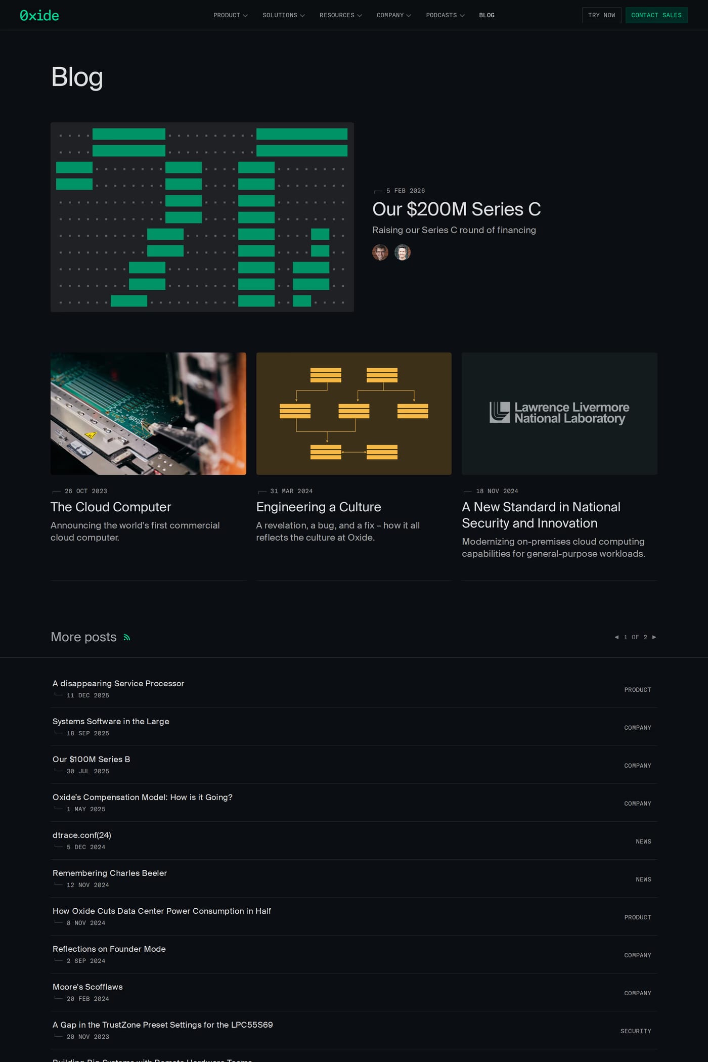 Oxide — screenshot of the blog page