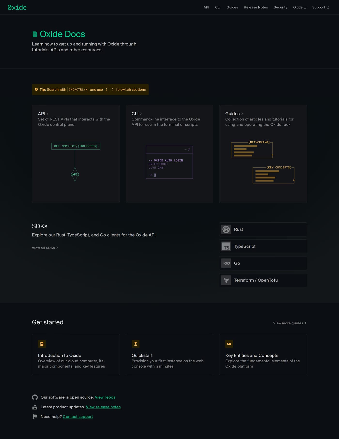 Oxide — screenshot of the docs page