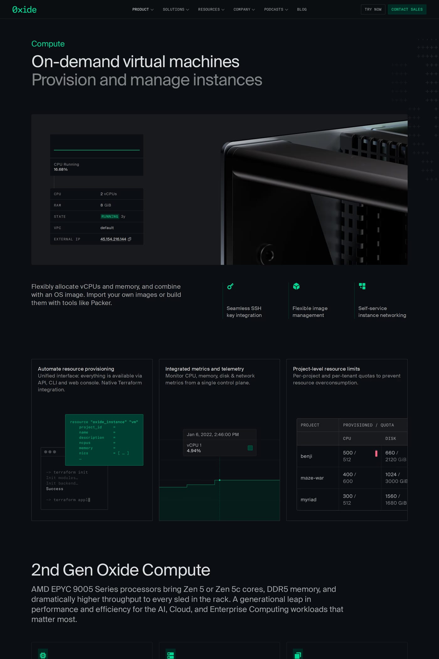 Oxide — screenshot of the features page