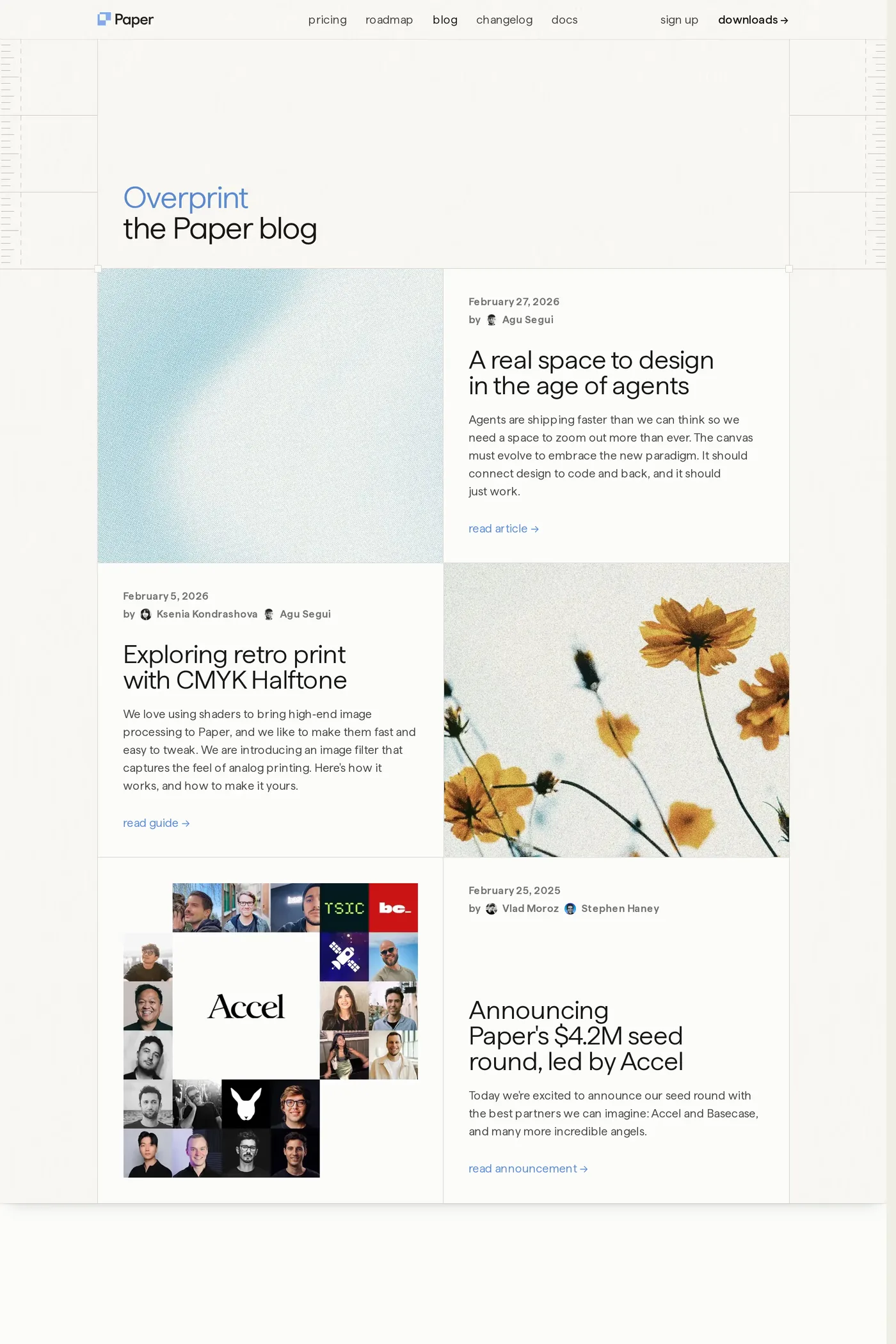 Paper — screenshot of the blog page