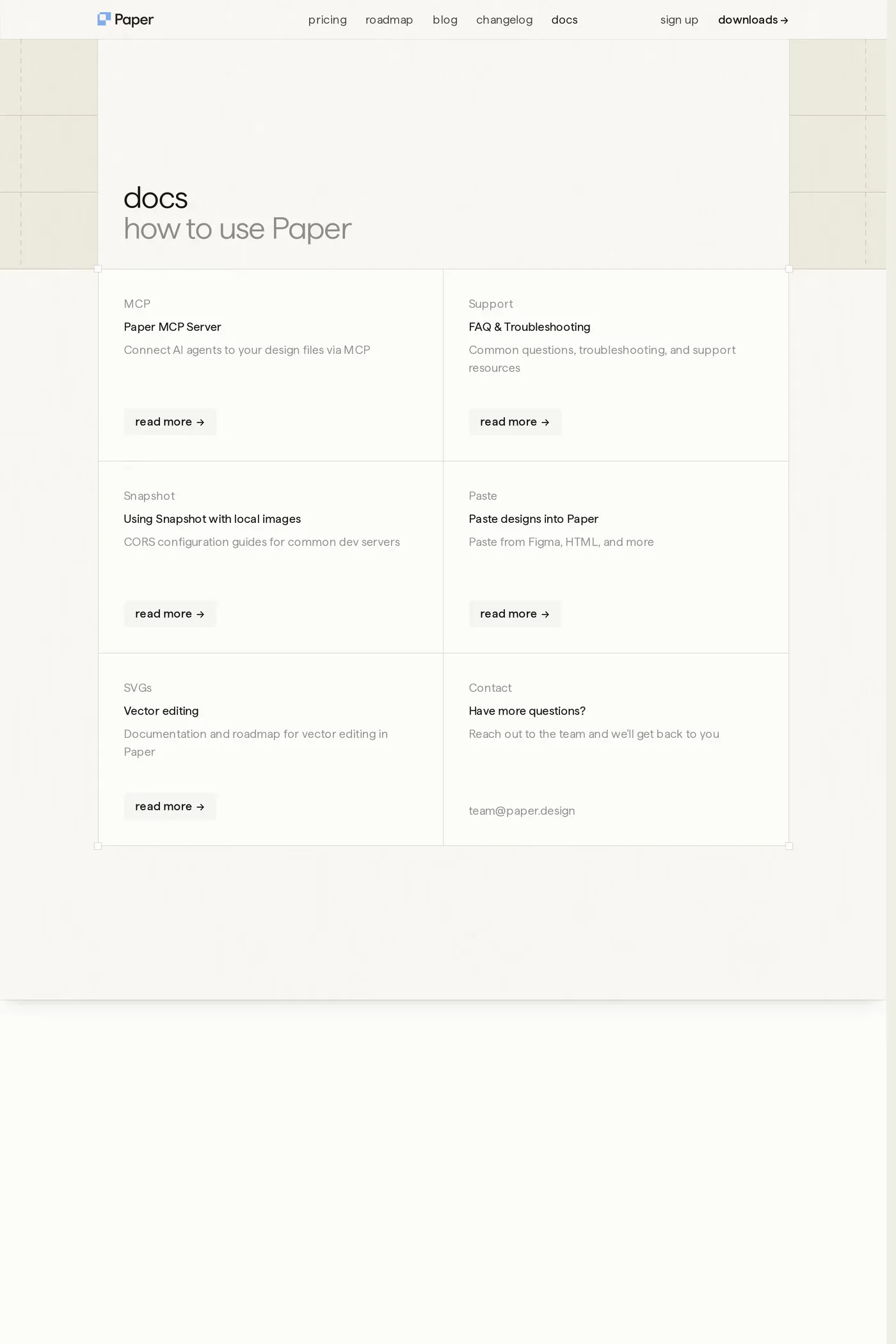 Paper — screenshot of the docs page