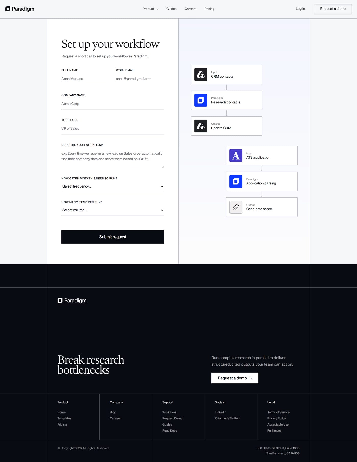 Paradigm contact page