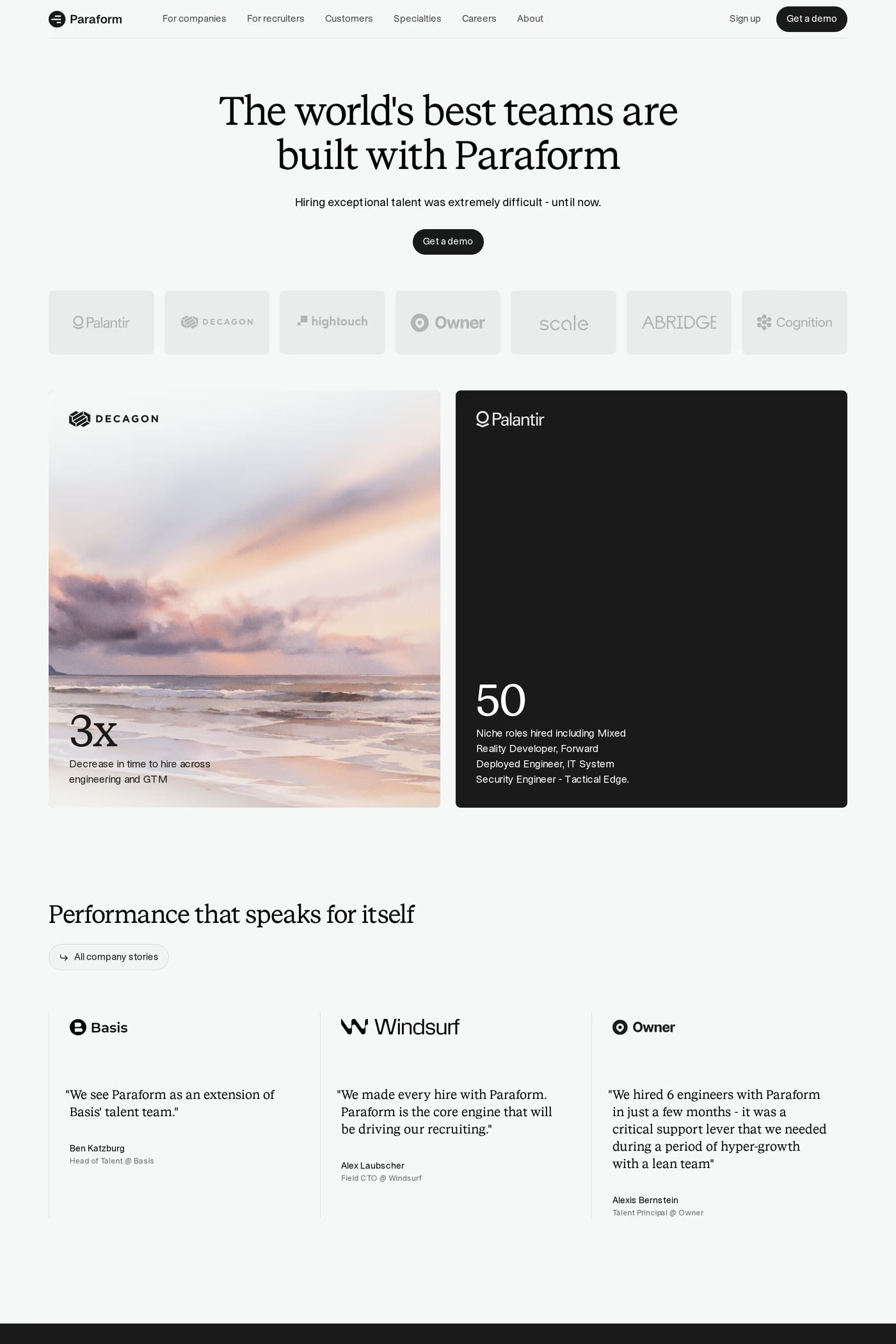 Paraform — screenshot of the case studies page