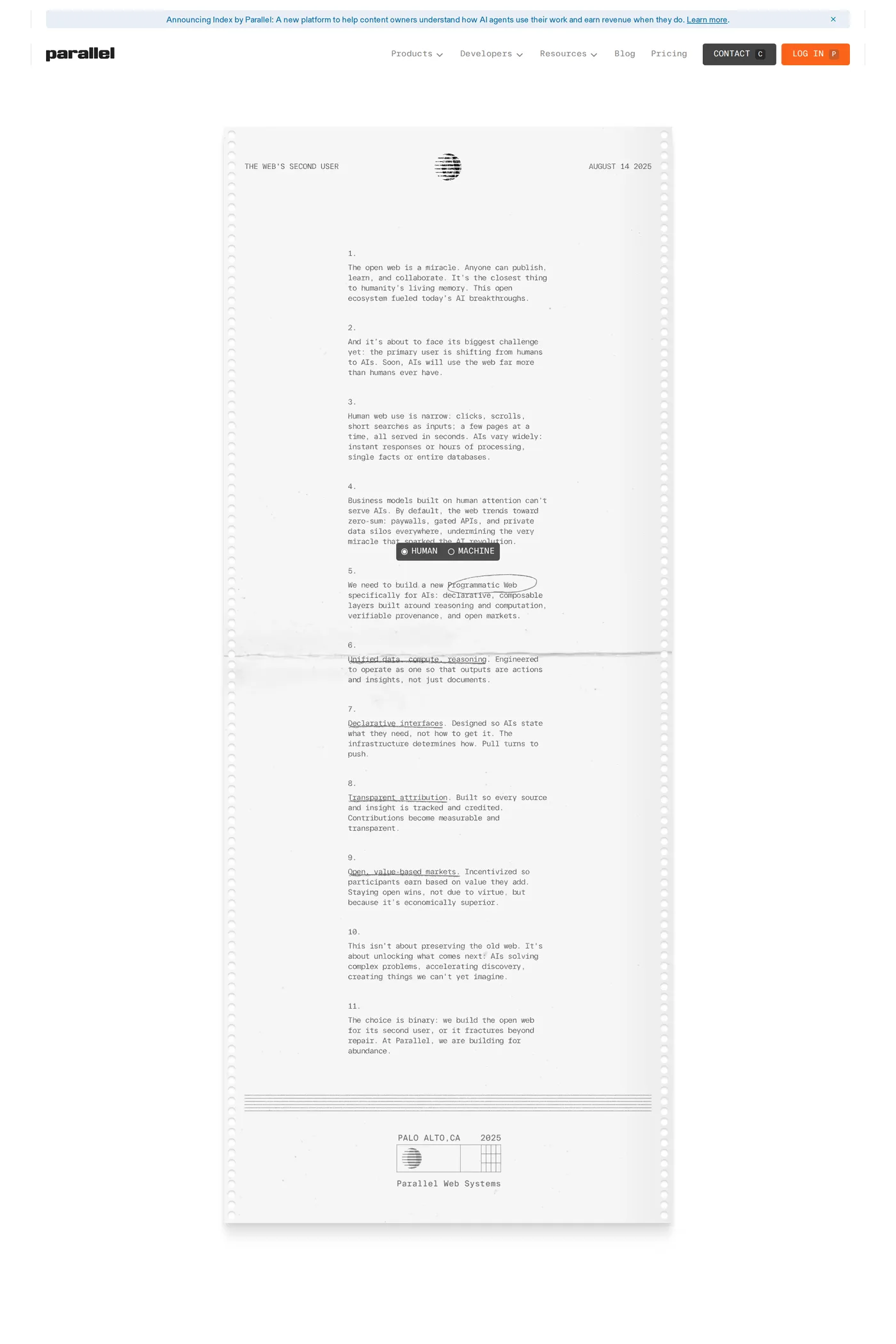 Parallel — screenshot of the about page