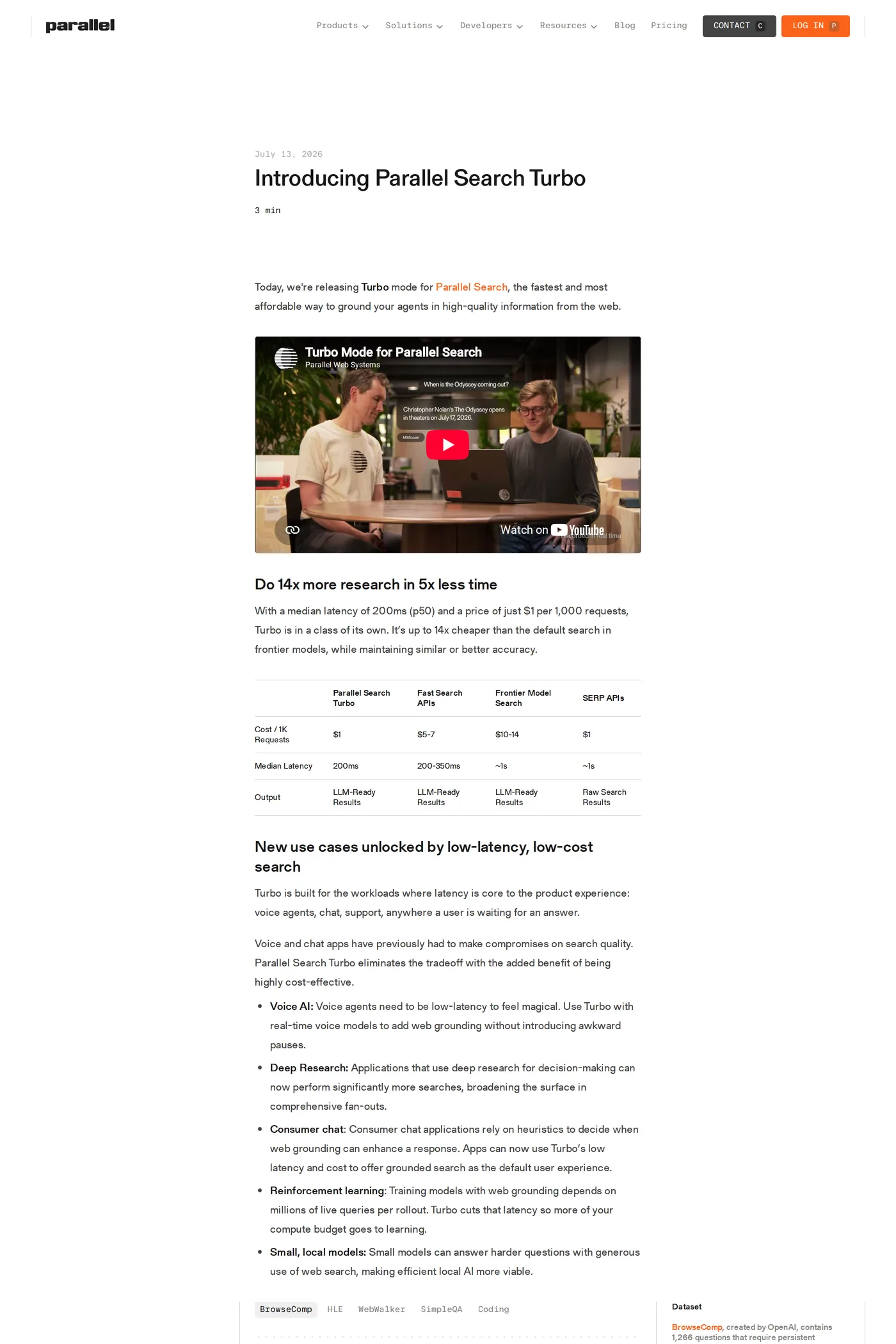 Parallel — screenshot of the blog page
