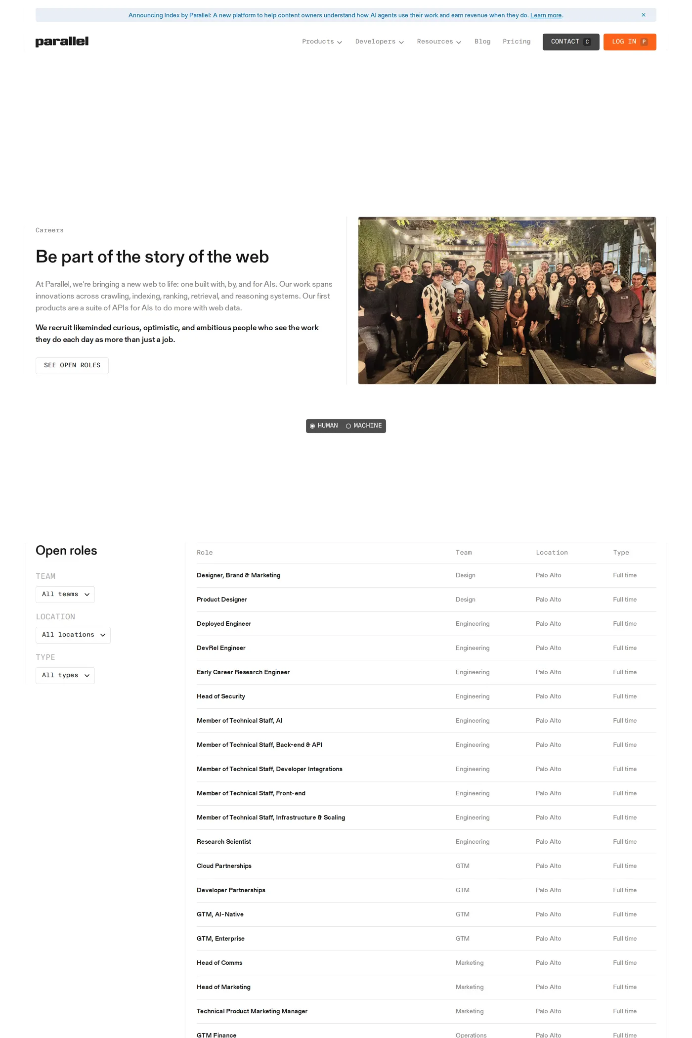 Parallel — screenshot of the careers page