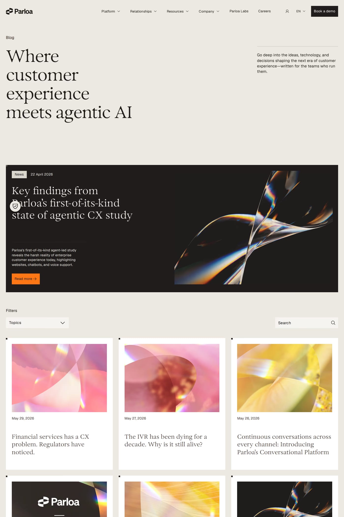 Parloa — screenshot of the blog page