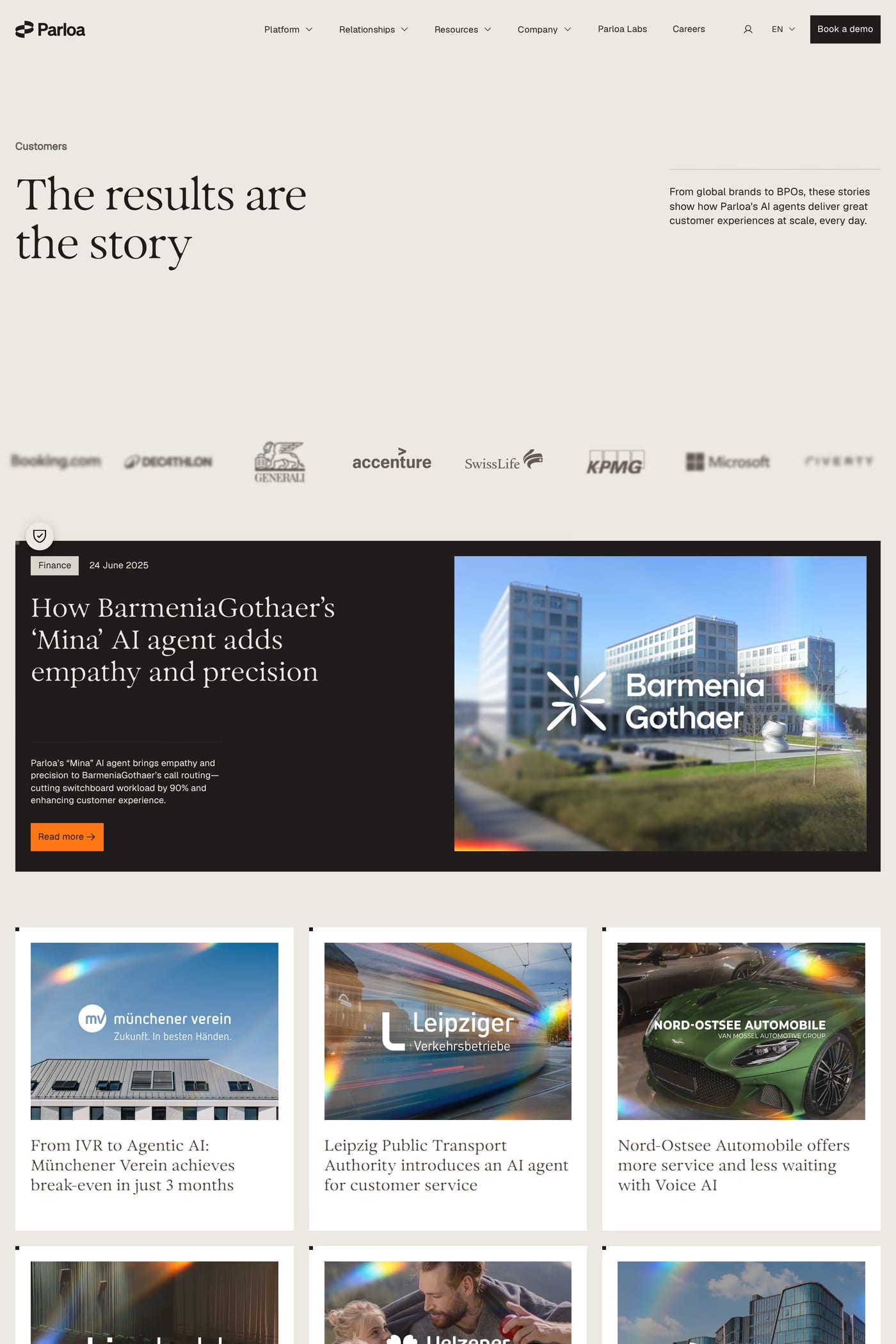 Parloa — screenshot of the case studies page